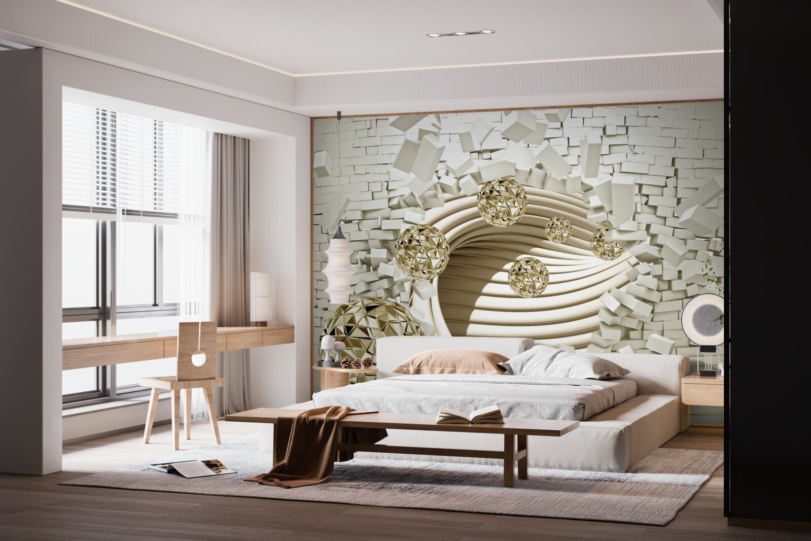 Papier peint les boules conceptuelles se fracassent sur un mur de briques