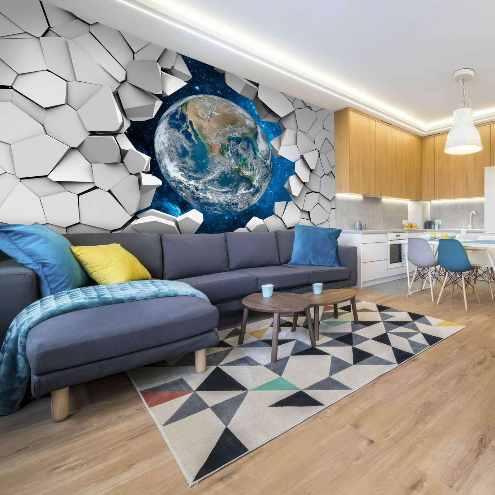 Papier peint vue du site à travers un mur brisé