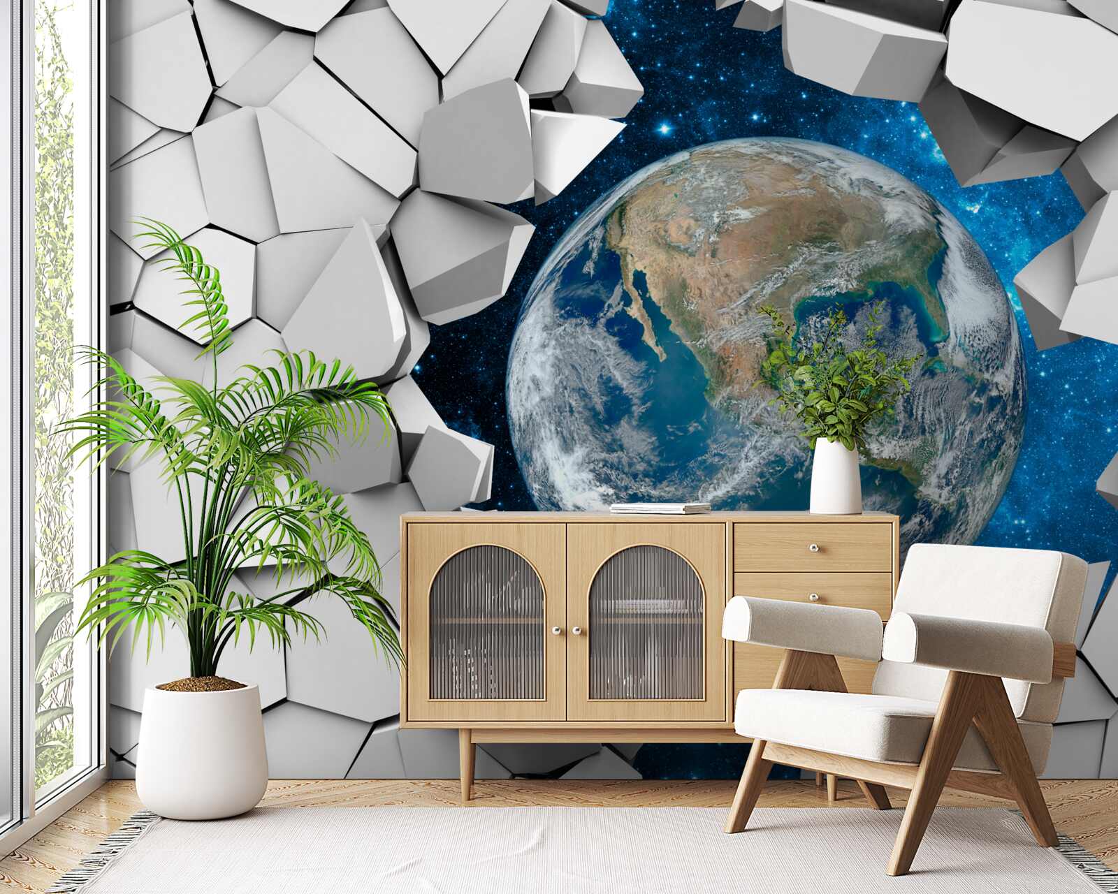 Papier peint vue du site à travers un mur brisé