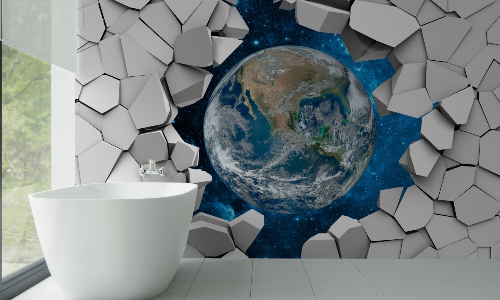 Papier peint vue du site à travers un mur brisé