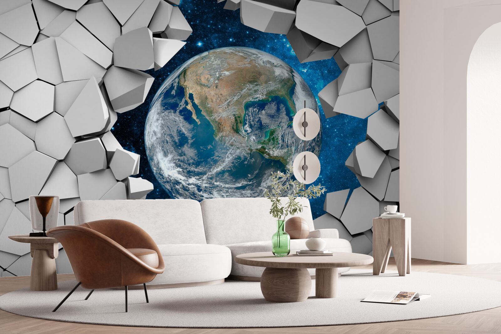 Papier peint vue du site à travers un mur brisé