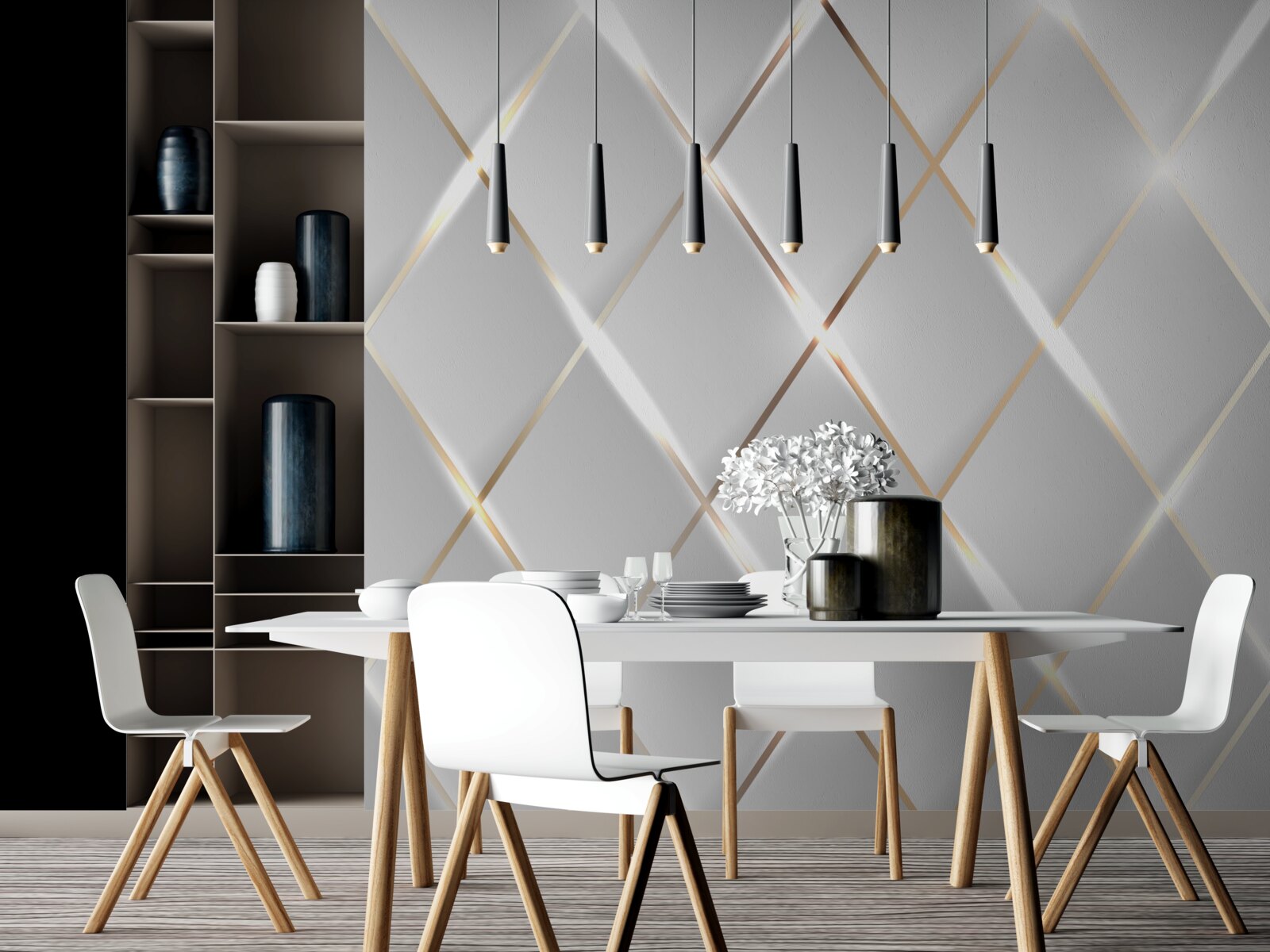 Papier peint services de porcelaine en or et en argent