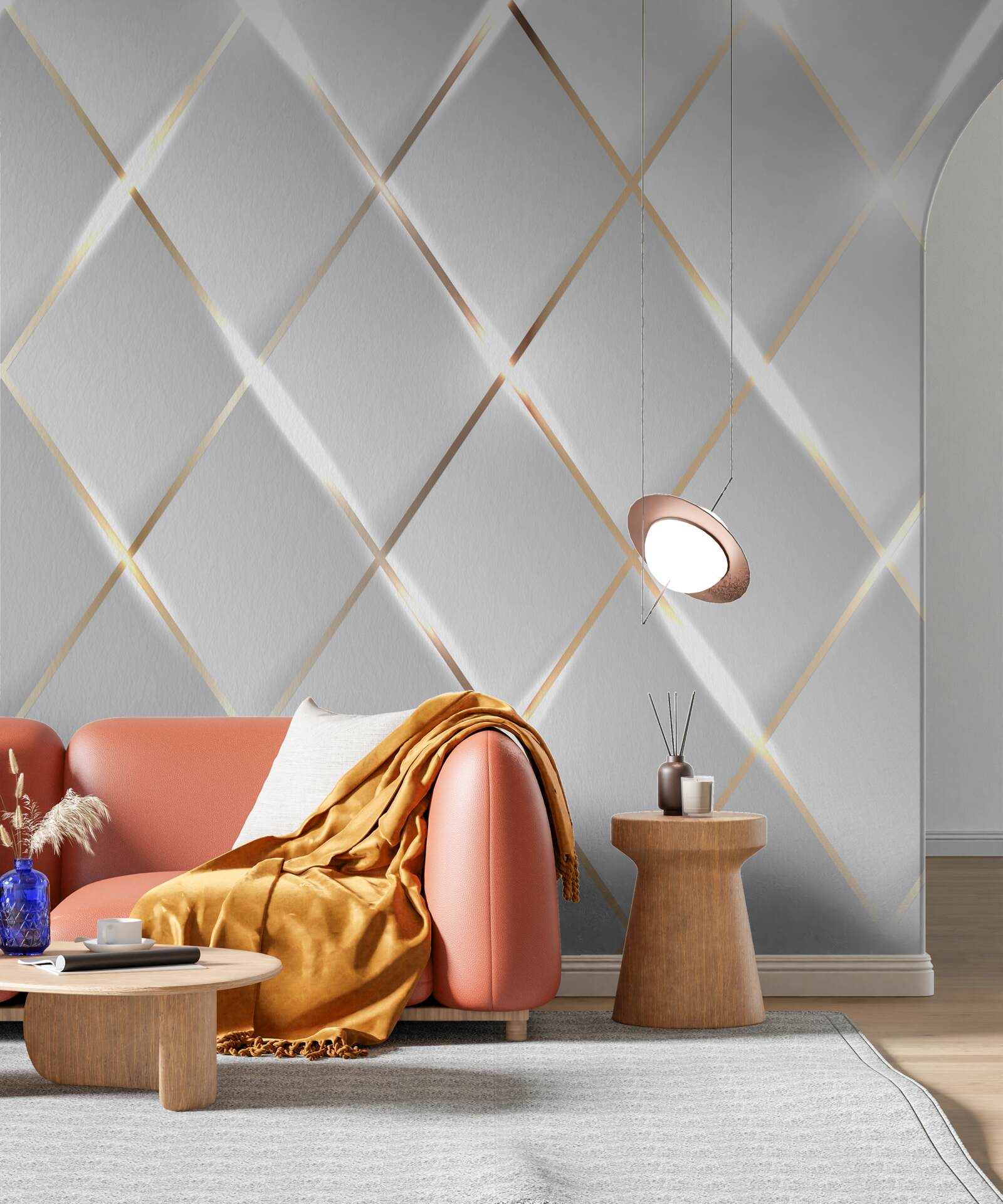 Papier peint services de porcelaine en or et en argent