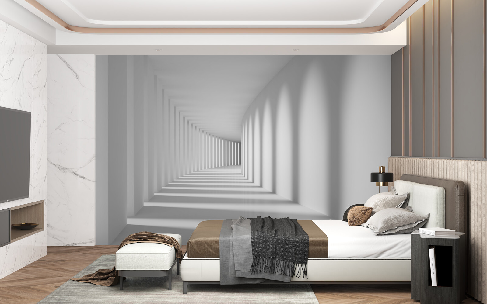 Papier peint le tunnel qui s'étend au loin est entouré de hautes colonnes