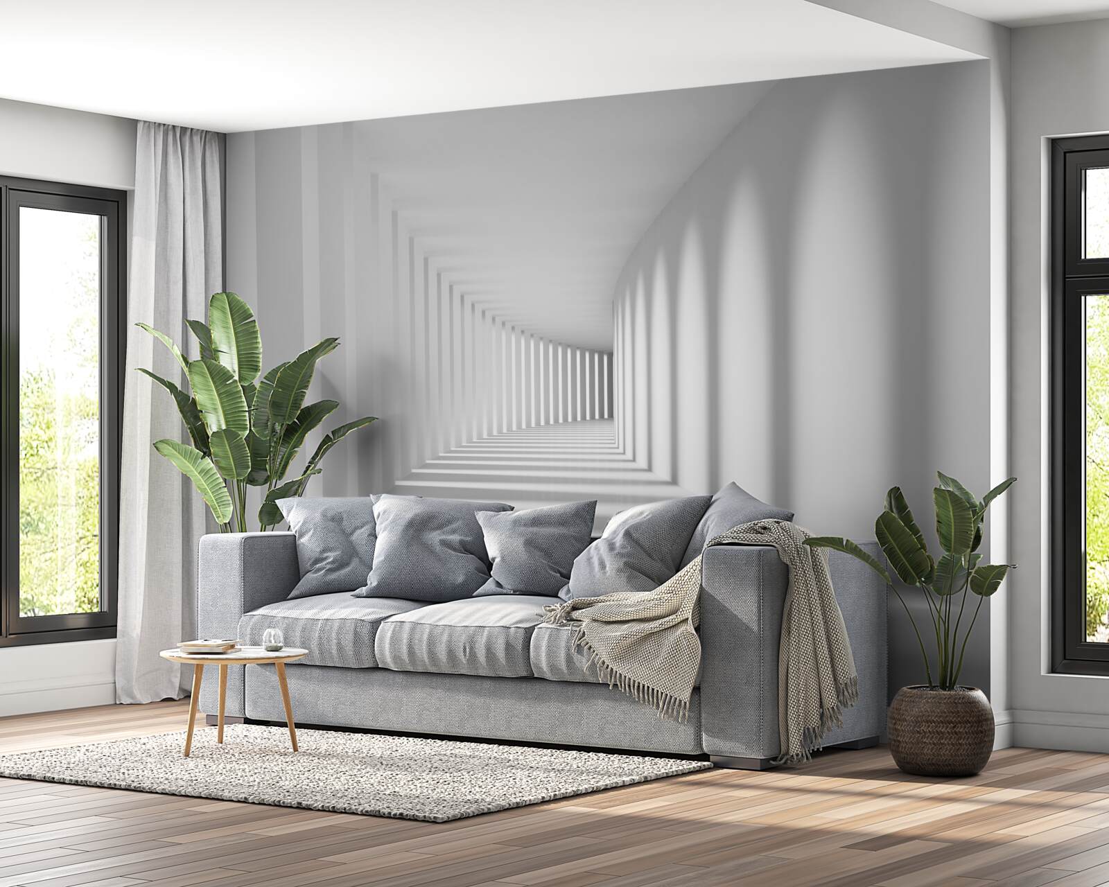 Papier peint le tunnel qui s'étend au loin est entouré de hautes colonnes