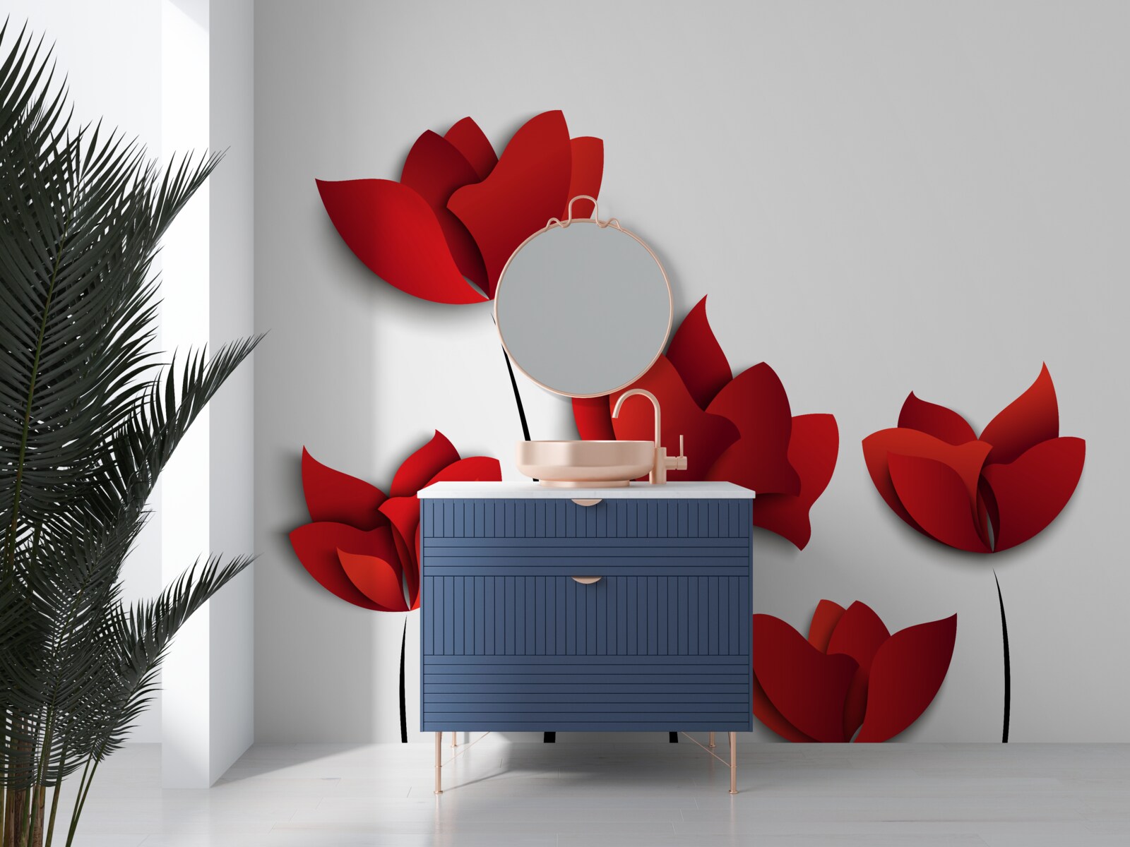 Papier peint fleurs de couleur rouge sur fond de pureté blanche