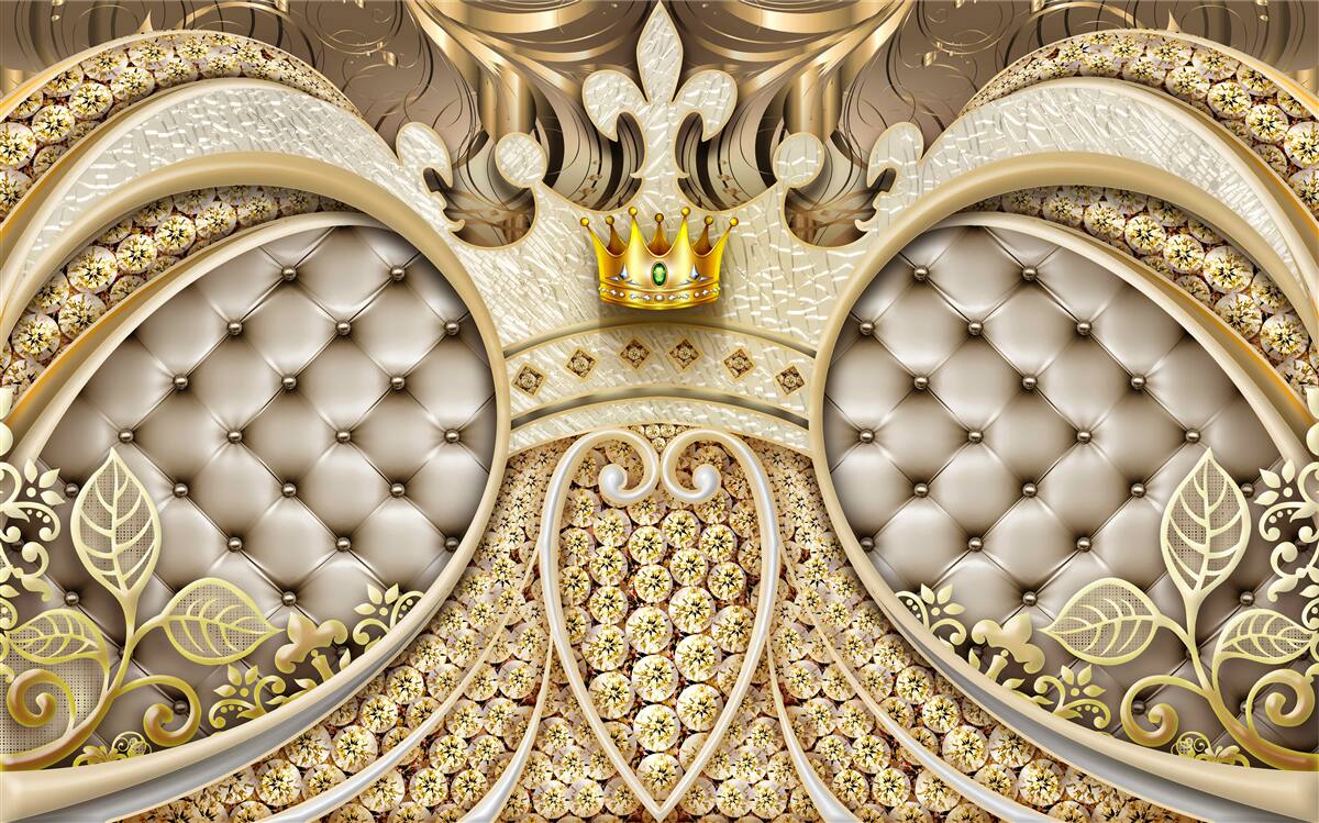 Papier peint ornements en feuilles de plantes en or