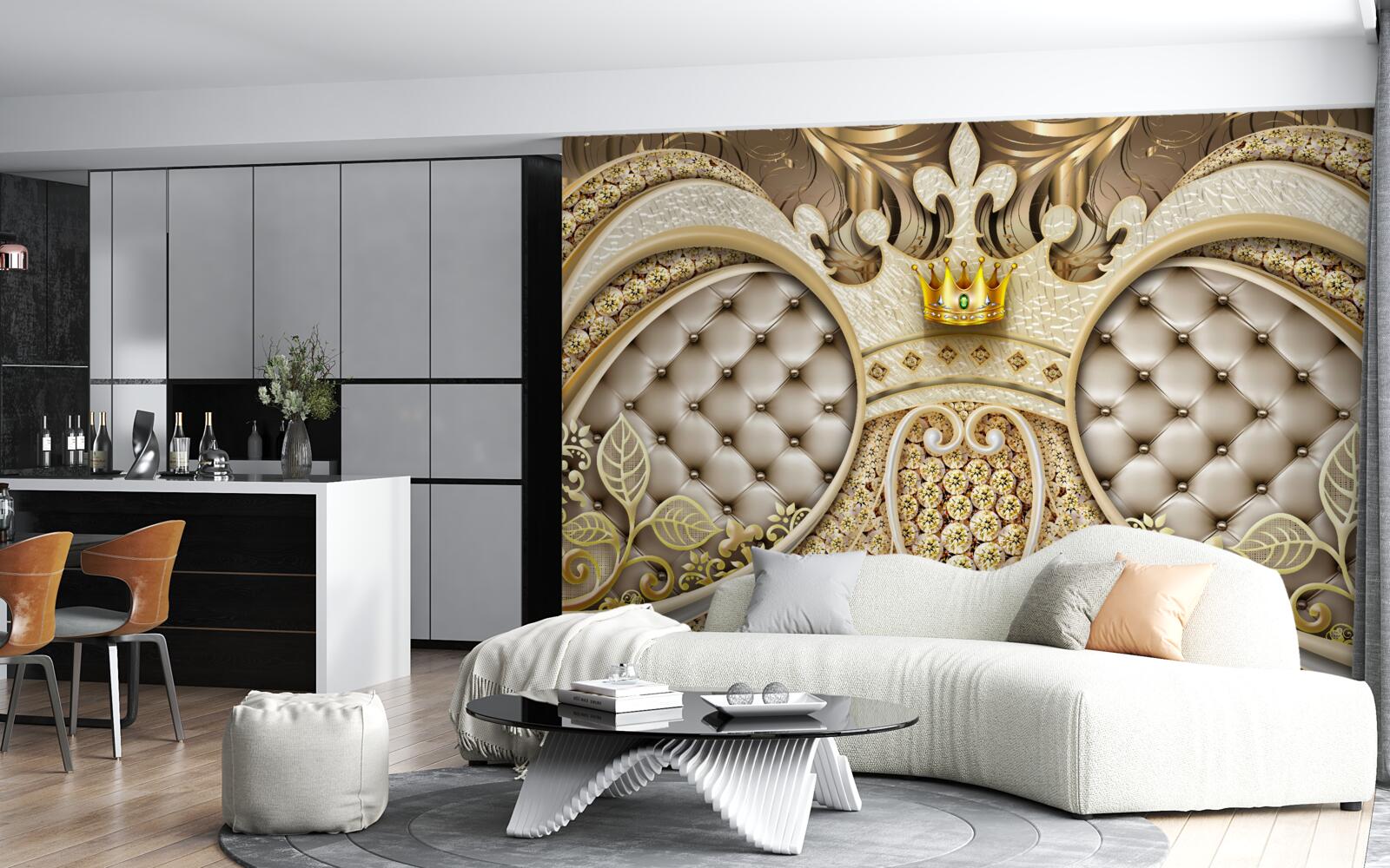 Papier peint ornements en feuilles de plantes en or