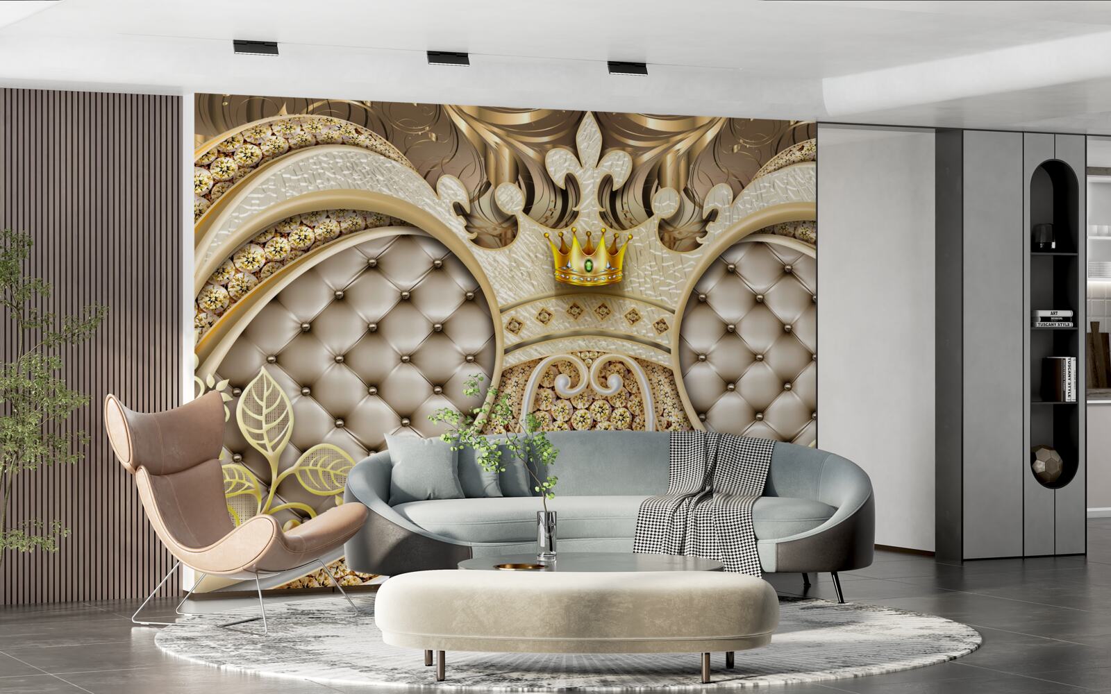 Papier peint ornements en feuilles de plantes en or