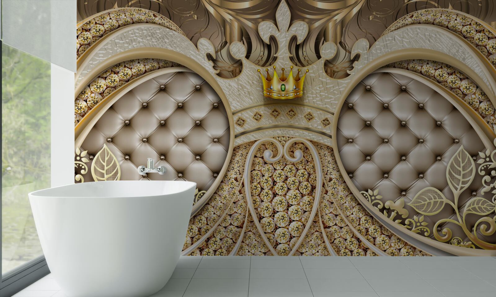 Papier peint ornements en feuilles de plantes en or