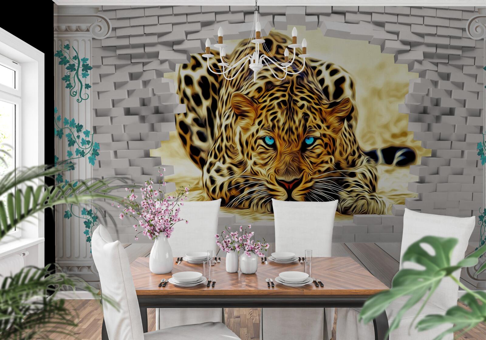 Papier peint la panthère inquiétante détruit la barrière