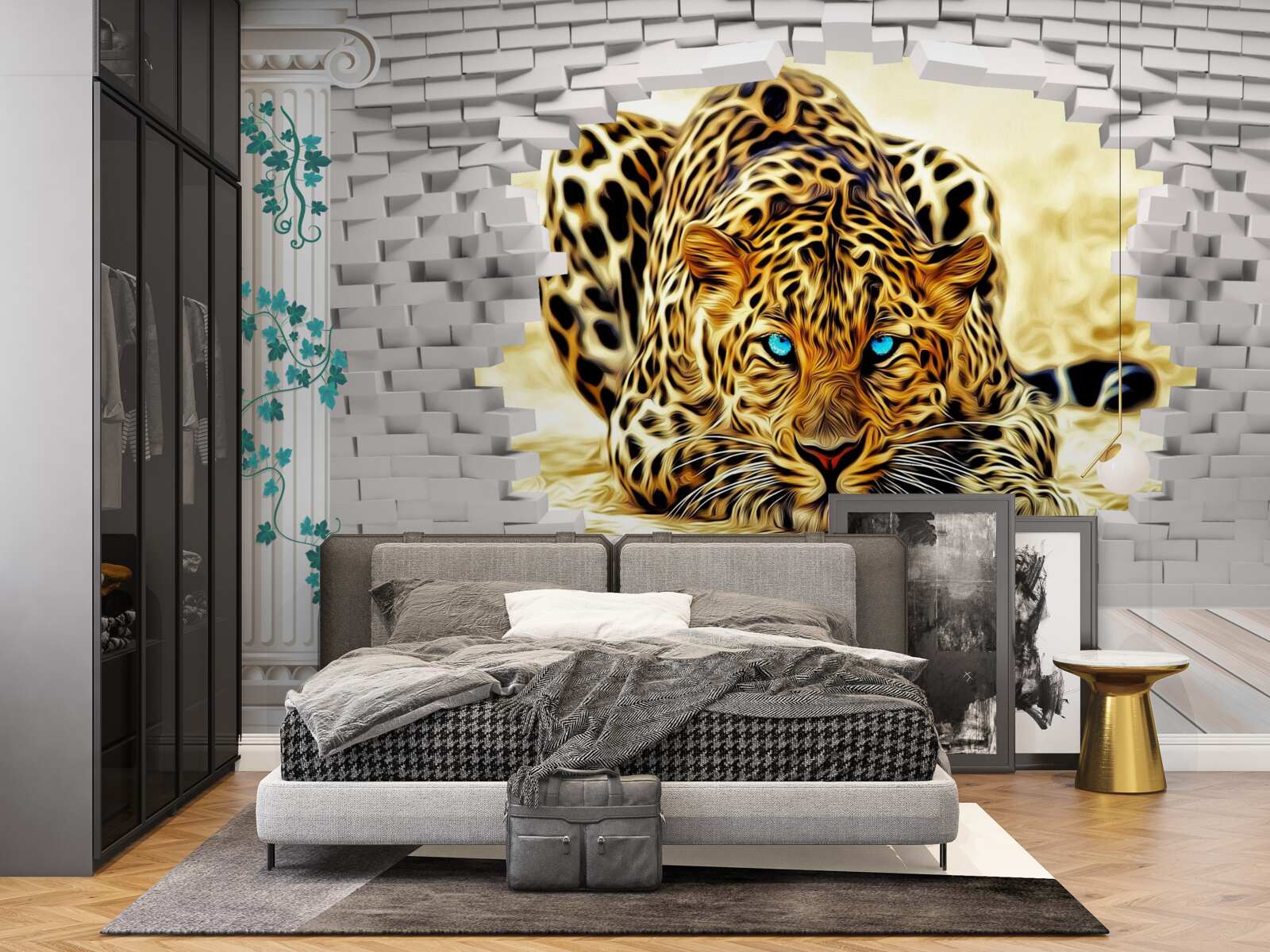 Papier peint la panthère inquiétante détruit la barrière