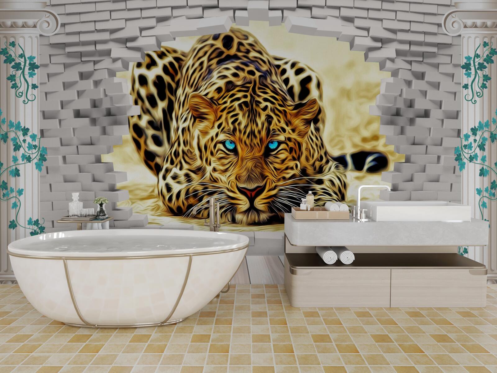 Papier peint la panthère inquiétante détruit la barrière