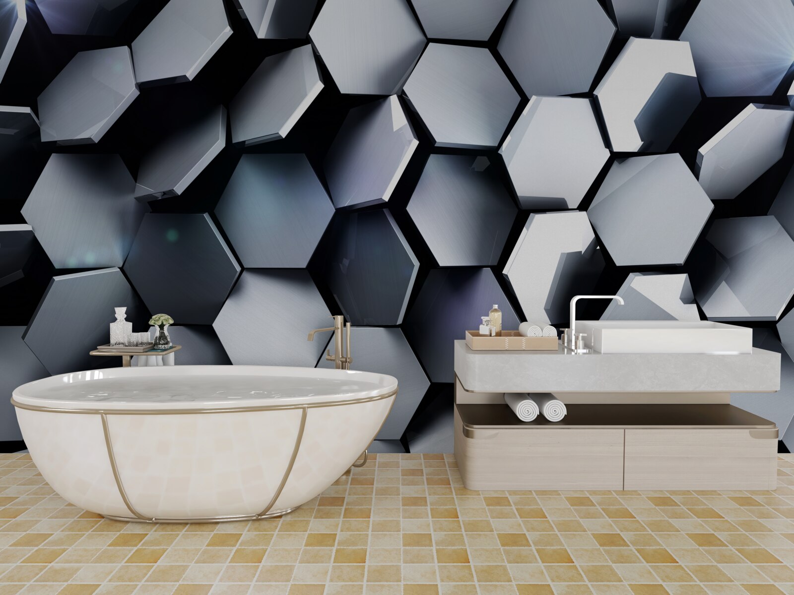 Papier peint pentagones en 3d avec cartographie