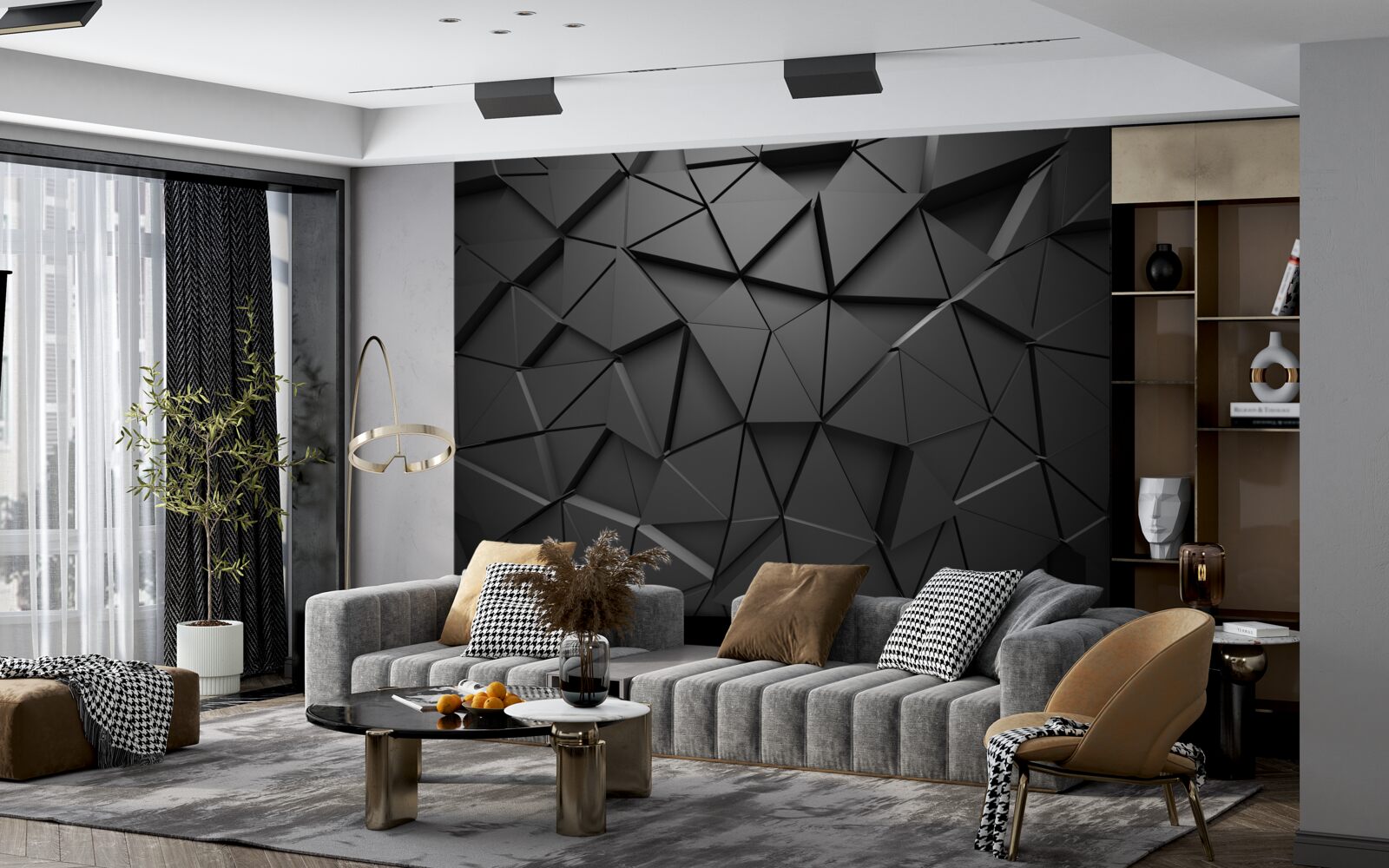 Papier peint éléments triangulaires dans un motif de mosaïque sombre