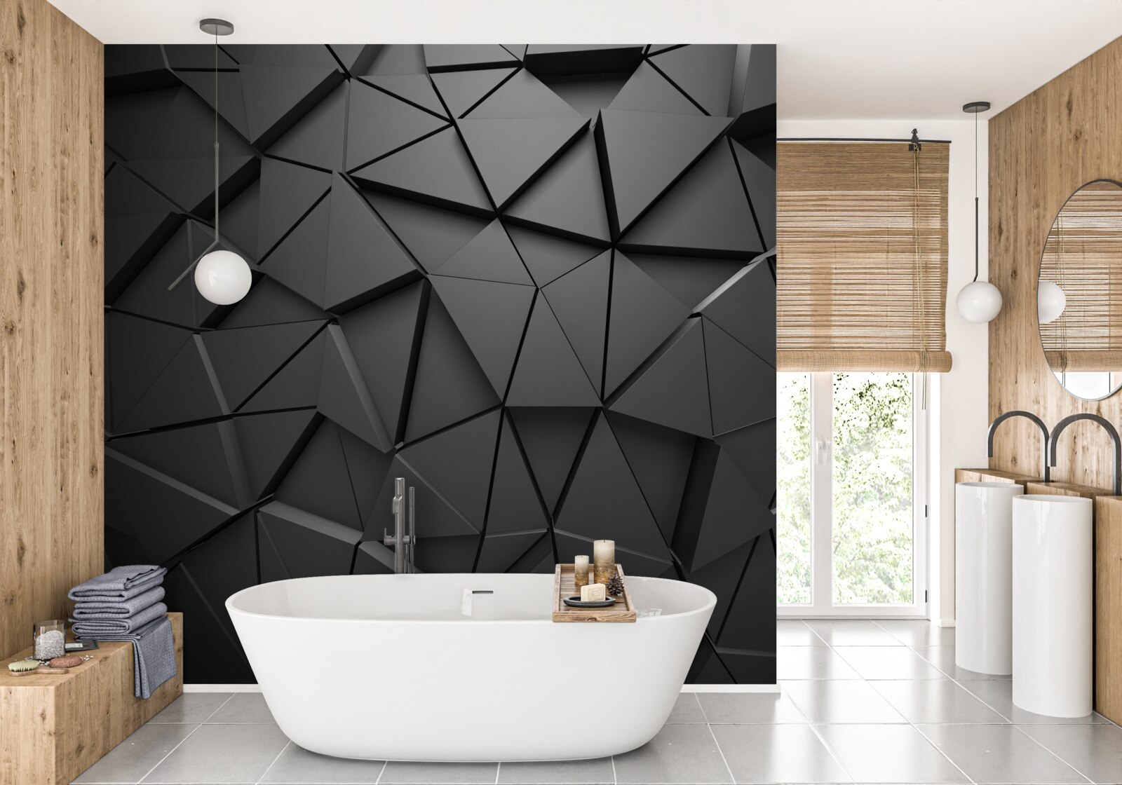 Papier peint éléments triangulaires dans un motif de mosaïque sombre