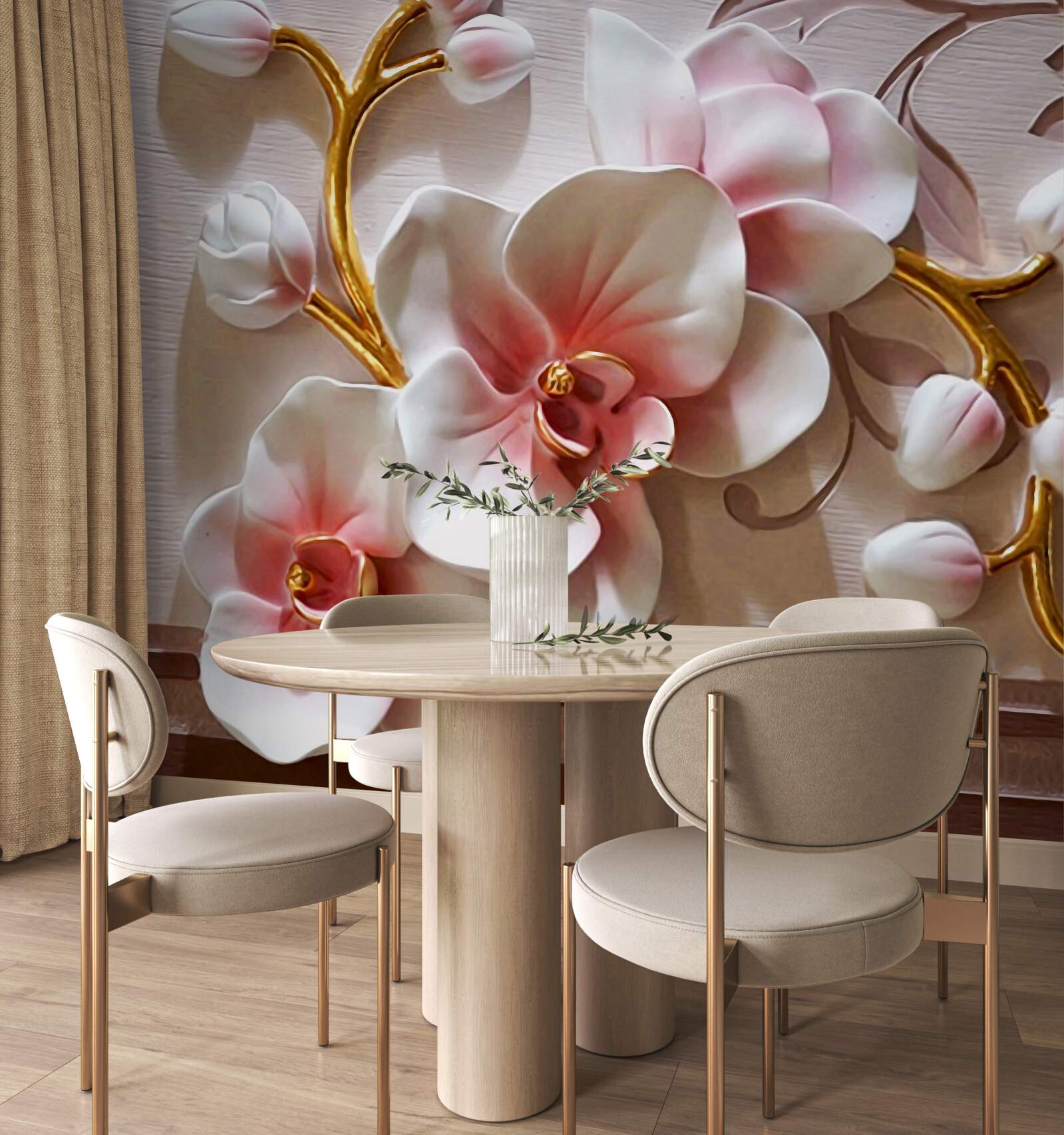 Papier peint orchidées majestueuses en fleurs et bourgeons non ouverts