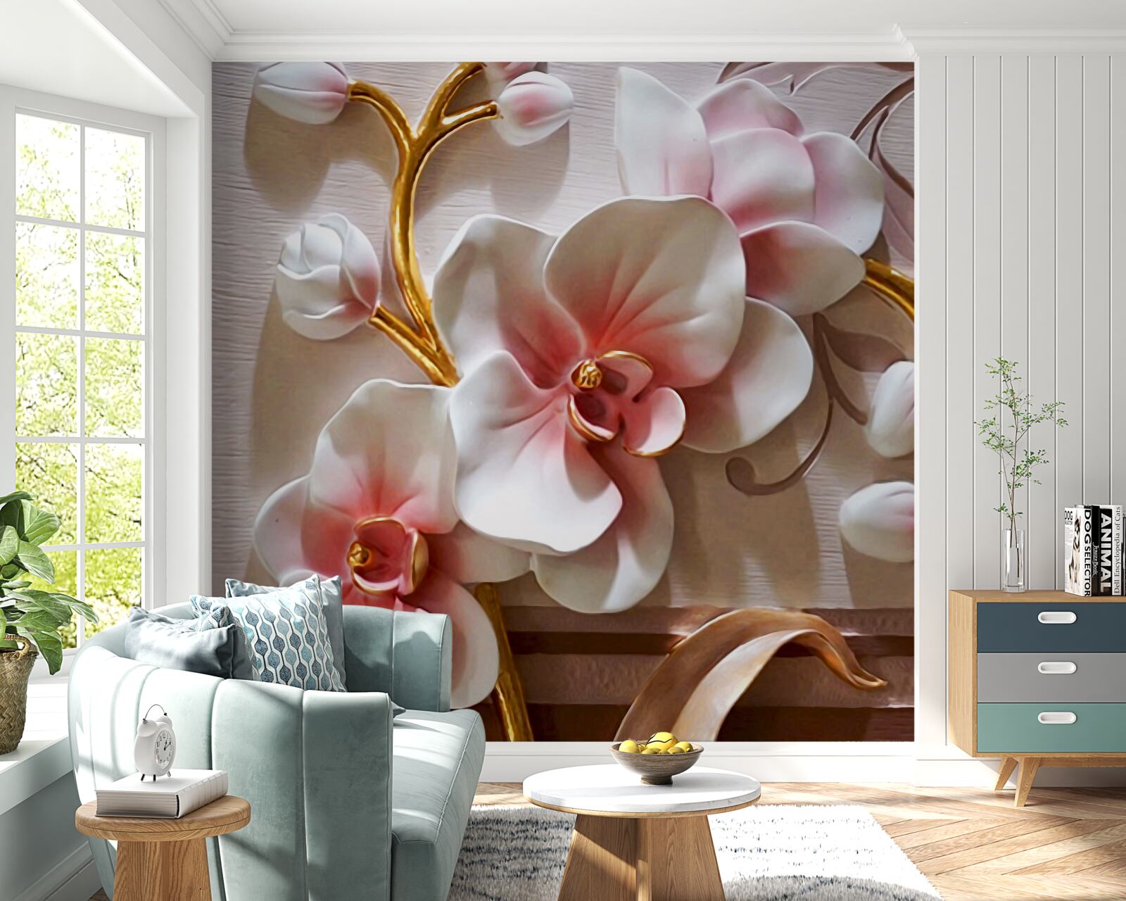 Papier peint orchidées majestueuses en fleurs et bourgeons non ouverts