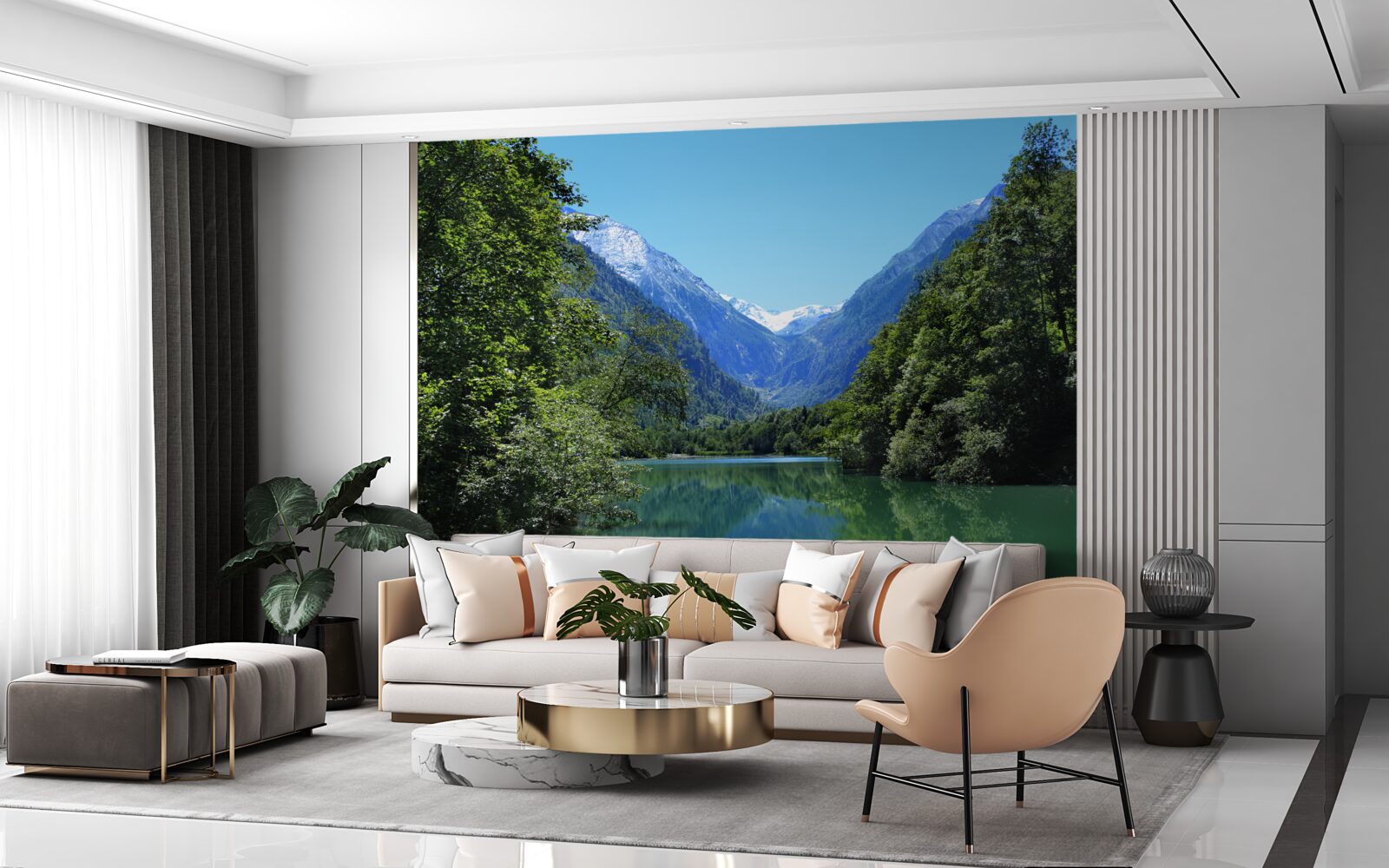 Papier peint un réservoir tranquille caché dans la forêt dense sur les pentes des montagnes