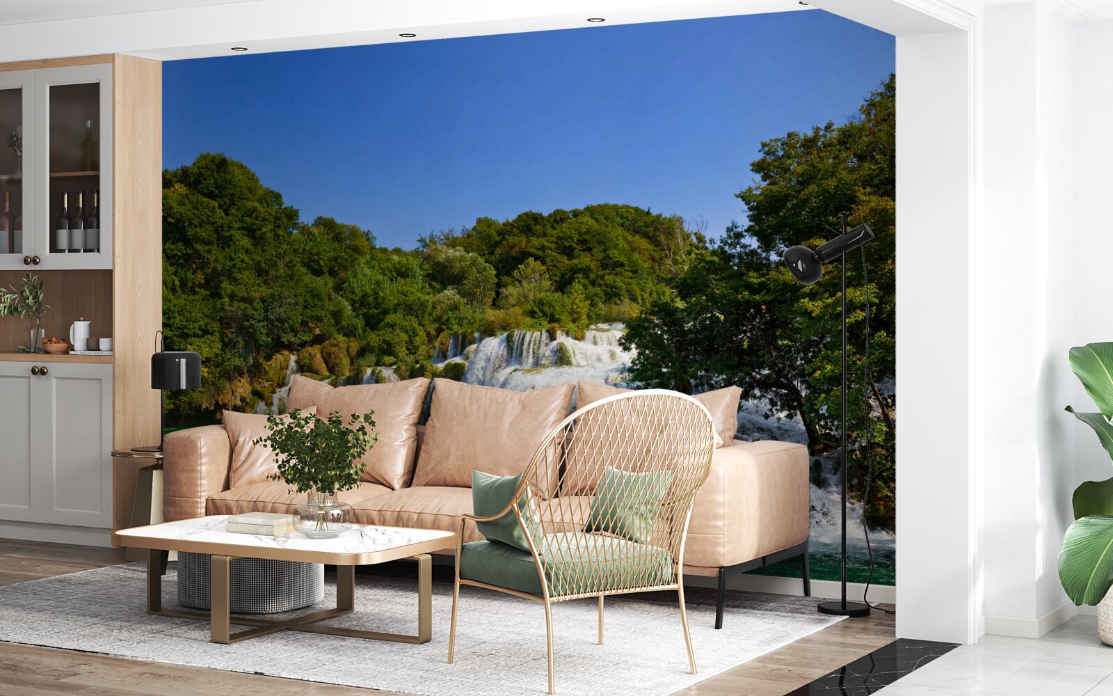 Papier peint des vues sur des sentiers forestiers et des chutes d'eau tonitruantes