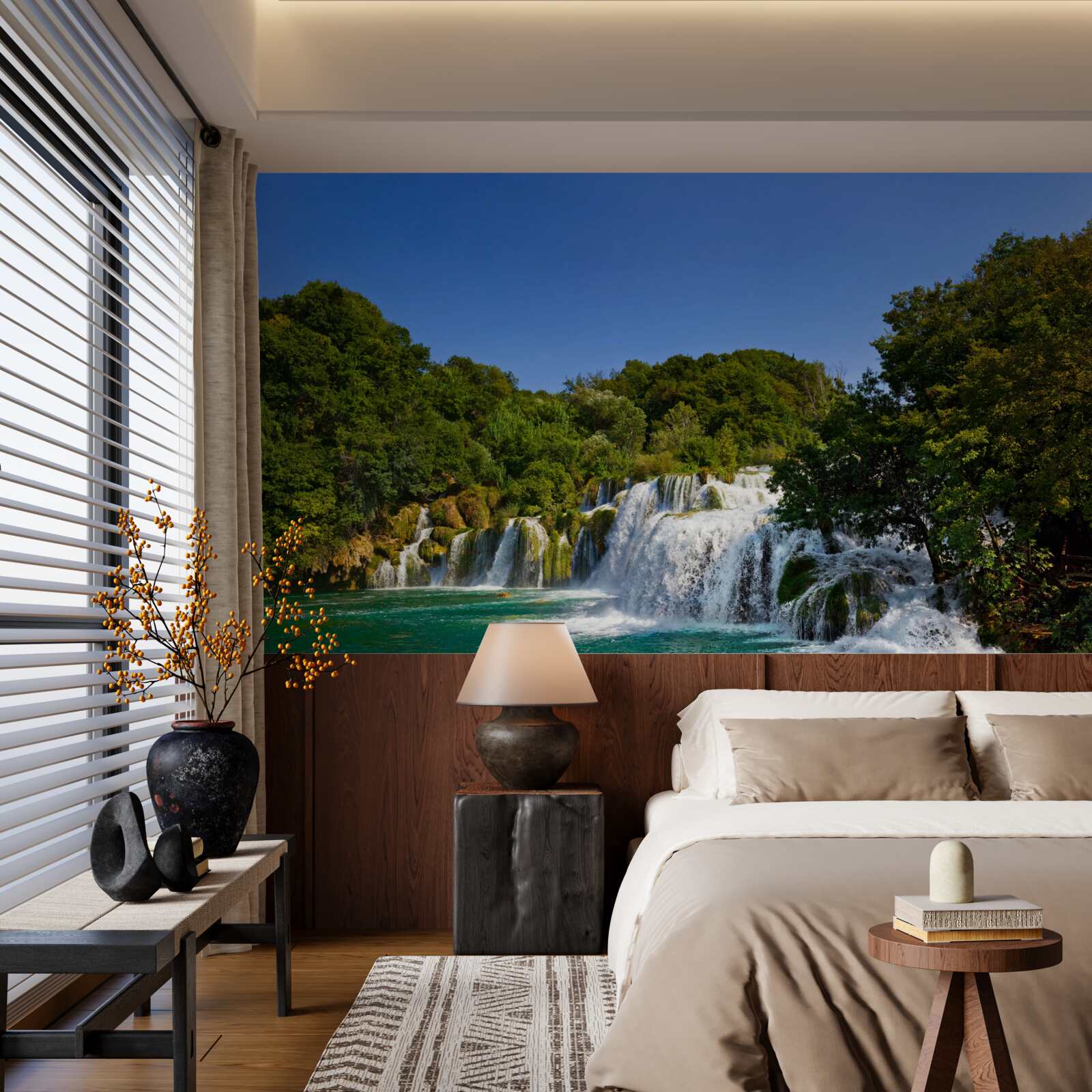 Papier peint des vues sur des sentiers forestiers et des chutes d'eau tonitruantes