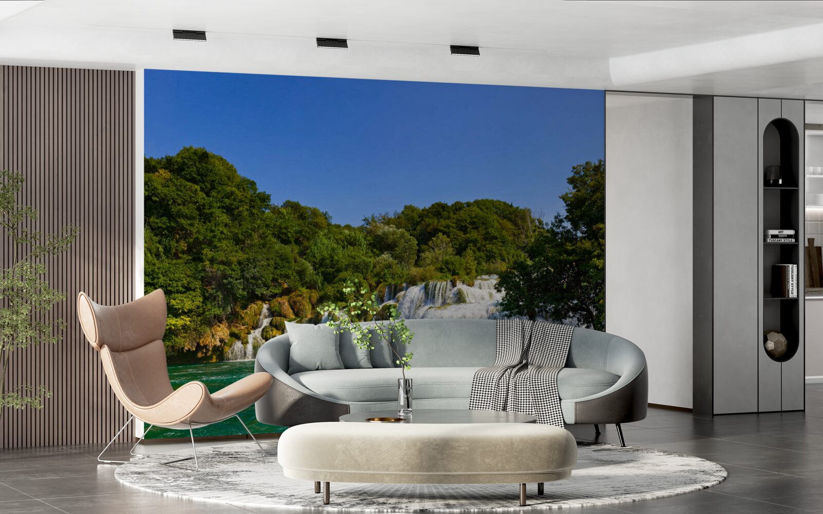 Papier peint des vues sur des sentiers forestiers et des chutes d'eau tonitruantes