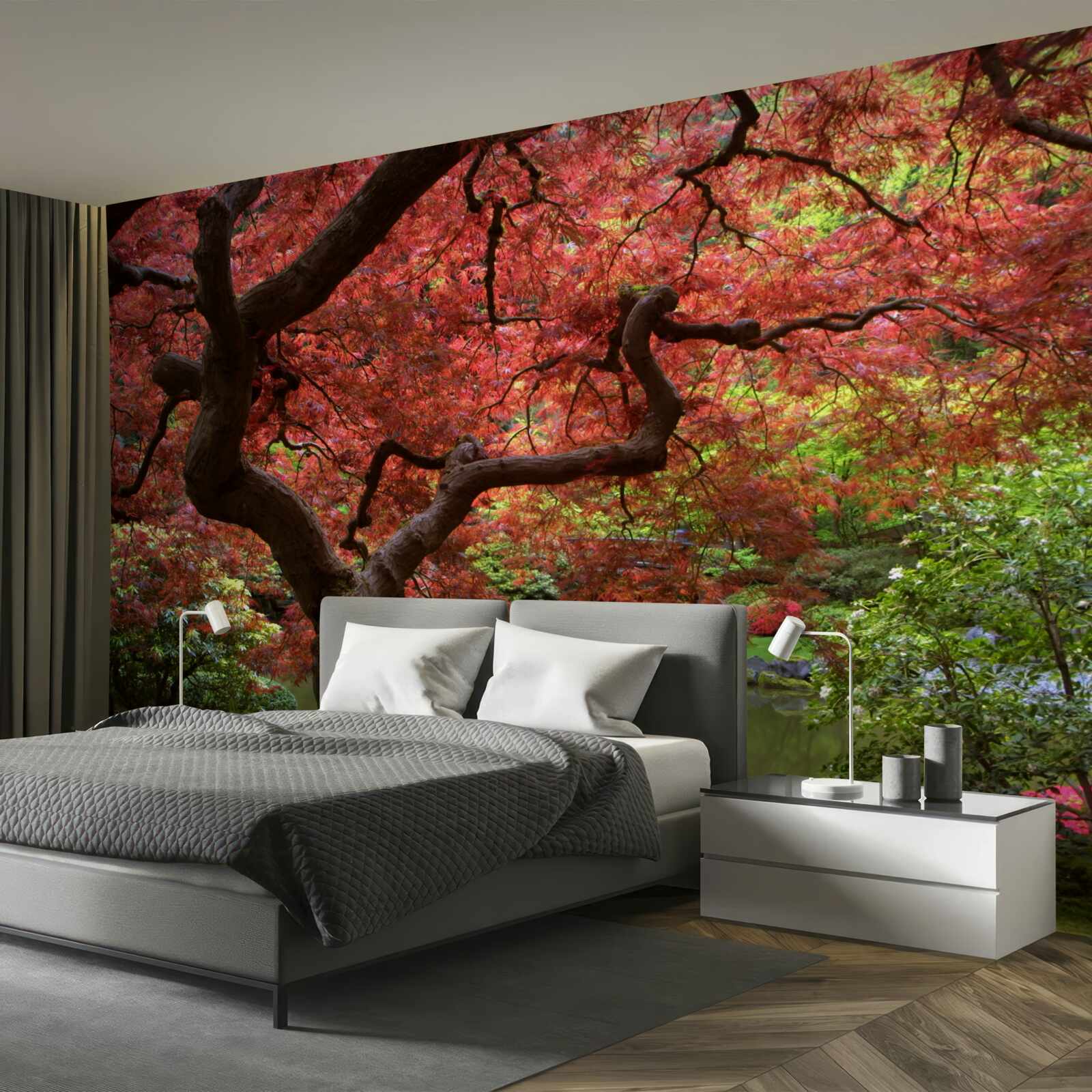 Papier peint érable japonais près de l'étang en automne