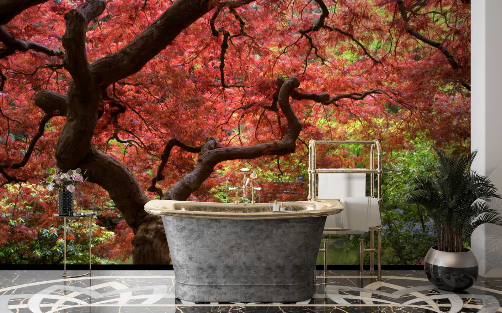 Papier peint érable japonais près de l'étang en automne