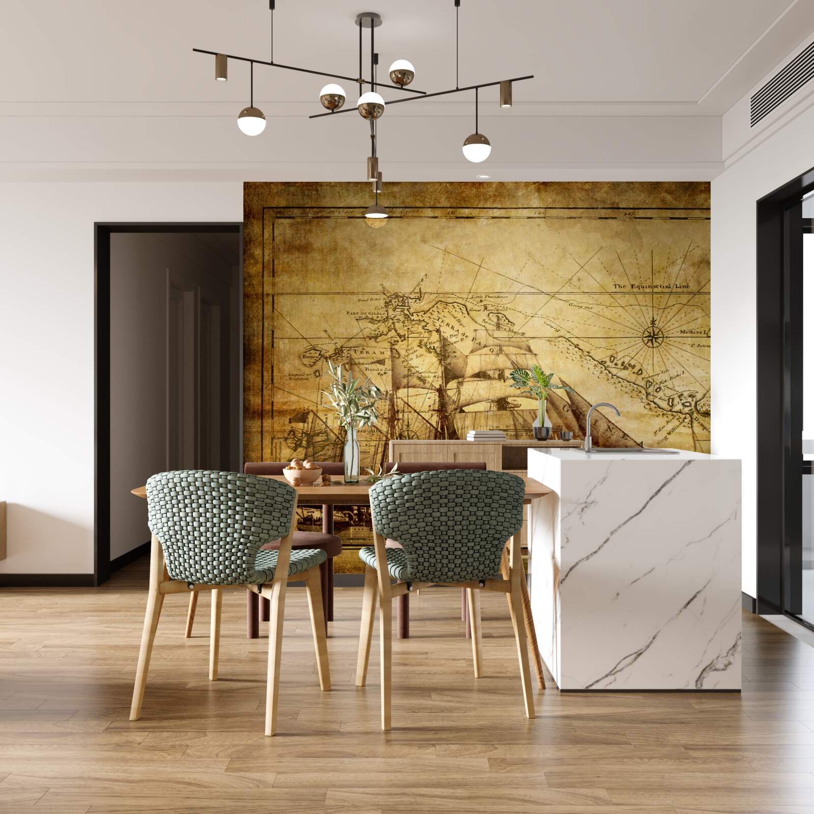 Papier peint bateau à voiles sur parchemin