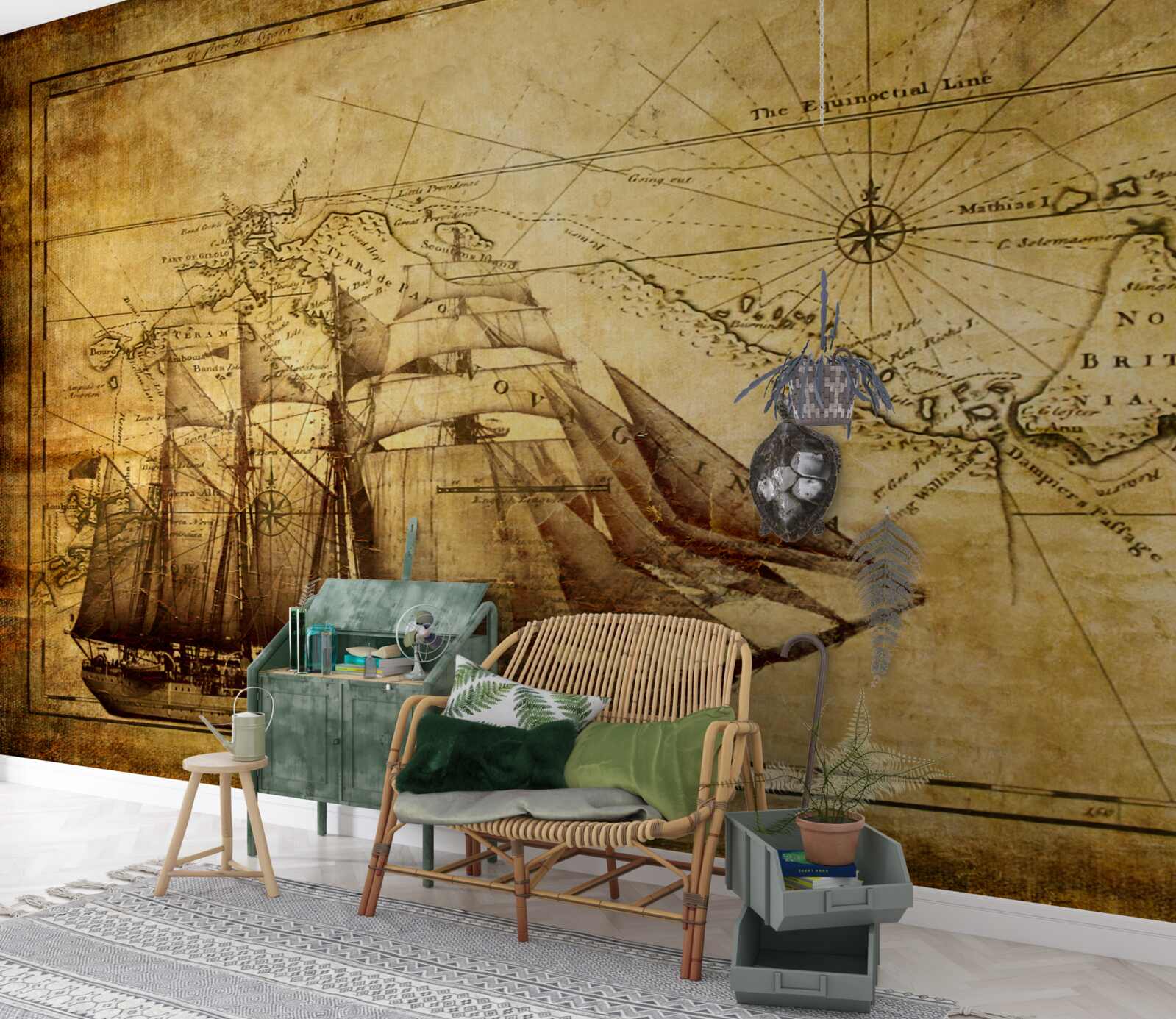 Papier peint bateau à voiles sur parchemin