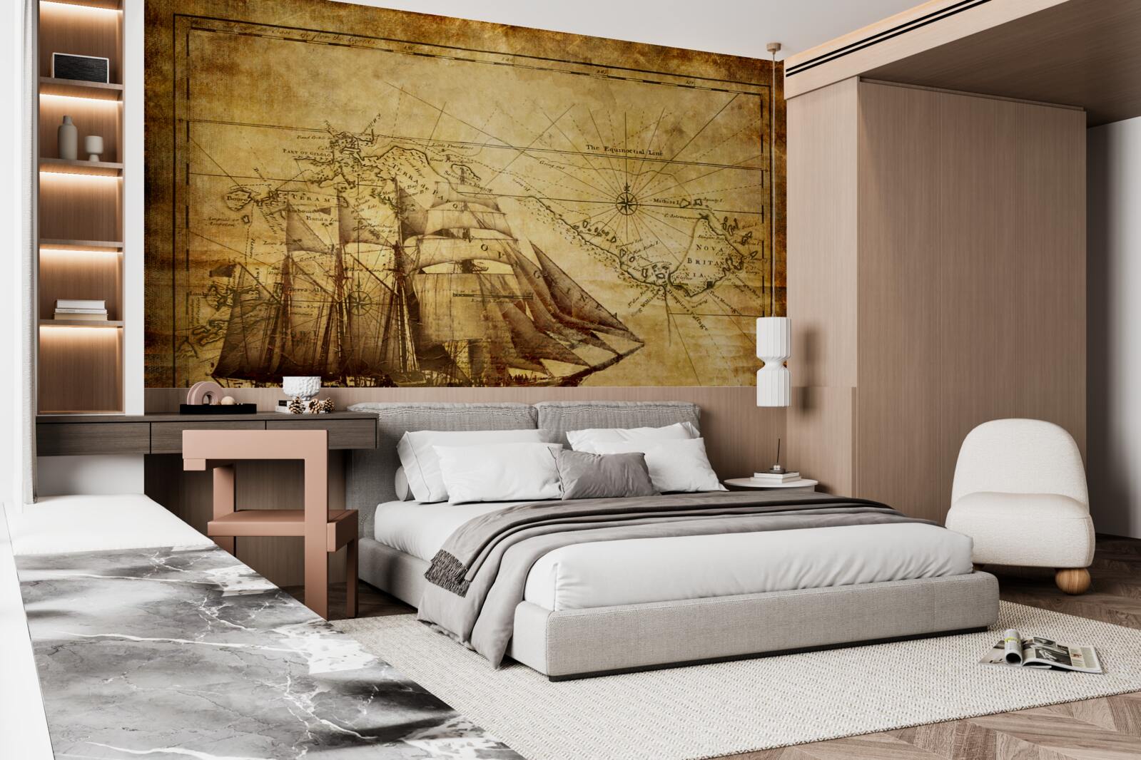 Papier peint bateau à voiles sur parchemin