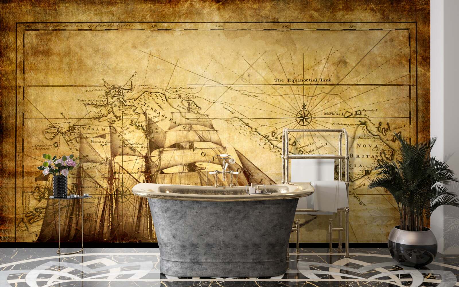 Papier peint bateau à voiles sur parchemin