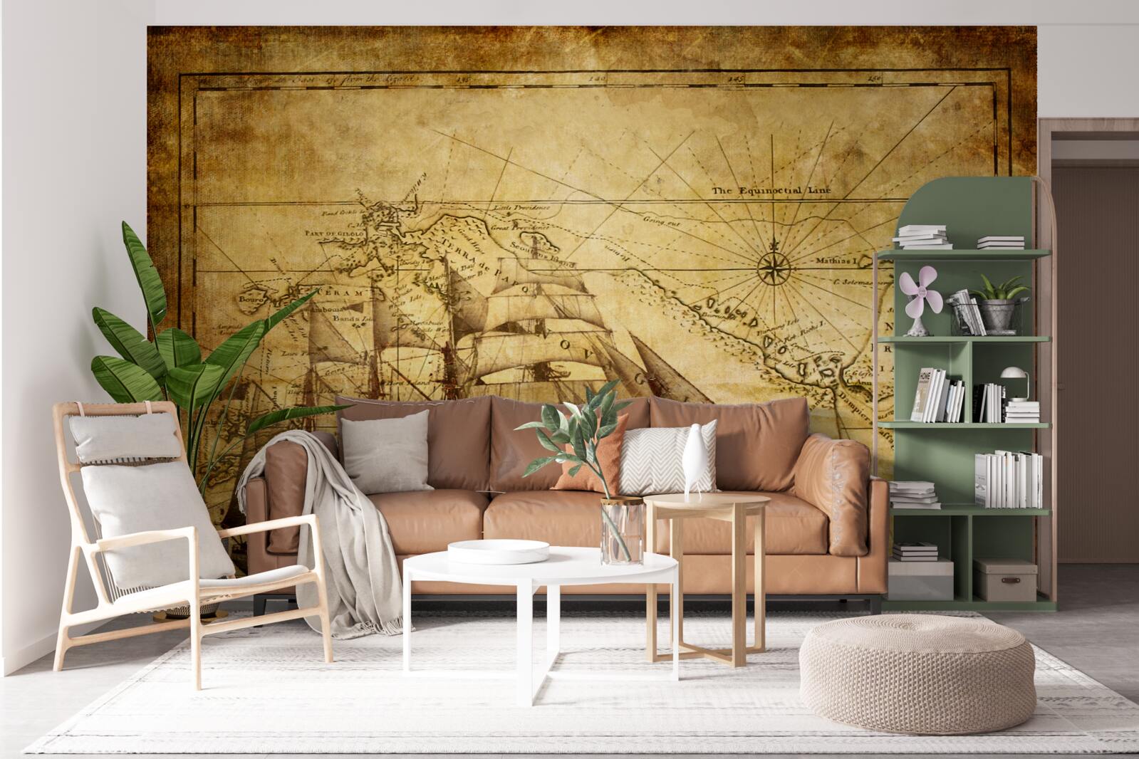 Papier peint bateau à voiles sur parchemin