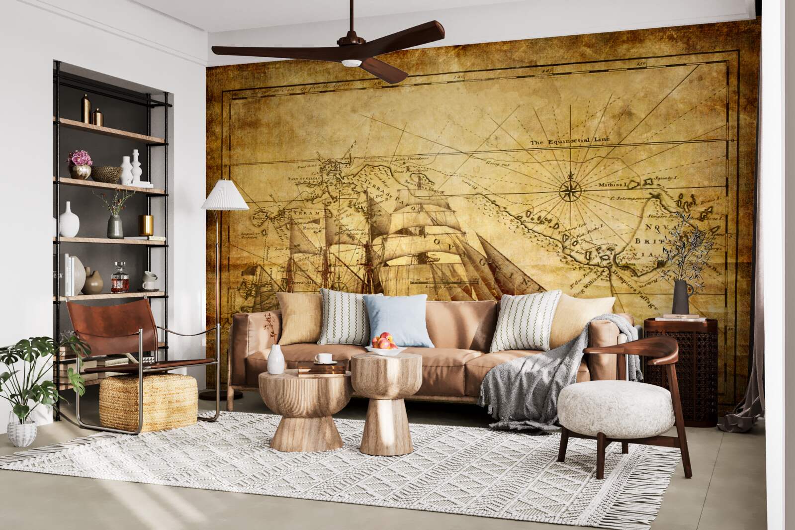 Papier peint bateau à voiles sur parchemin