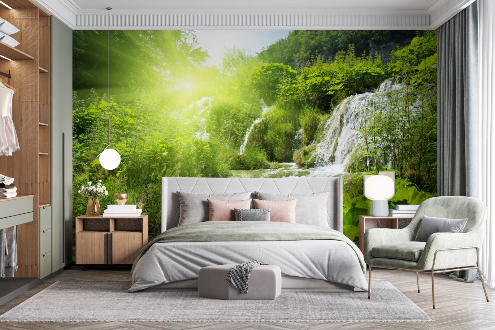 Papier peint une cascade mystérieuse dans une forêt de montagne