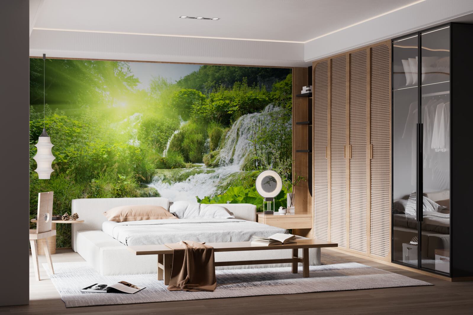 Papier peint une cascade mystérieuse dans une forêt de montagne