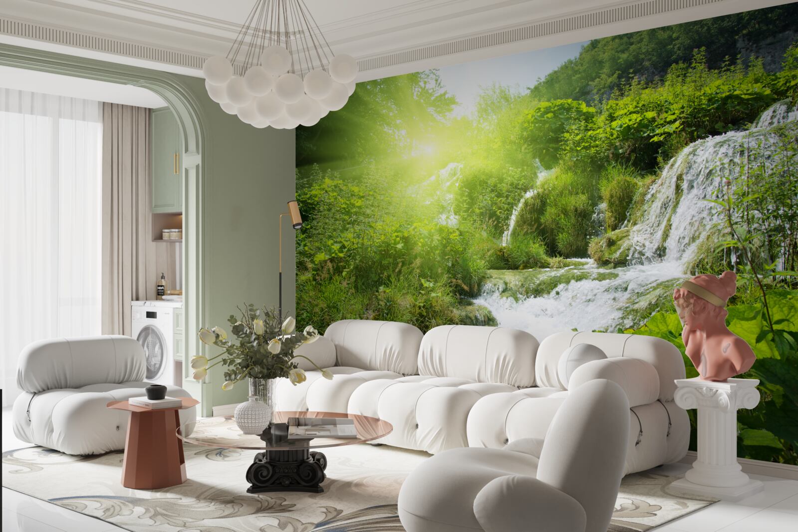 Papier peint une cascade mystérieuse dans une forêt de montagne