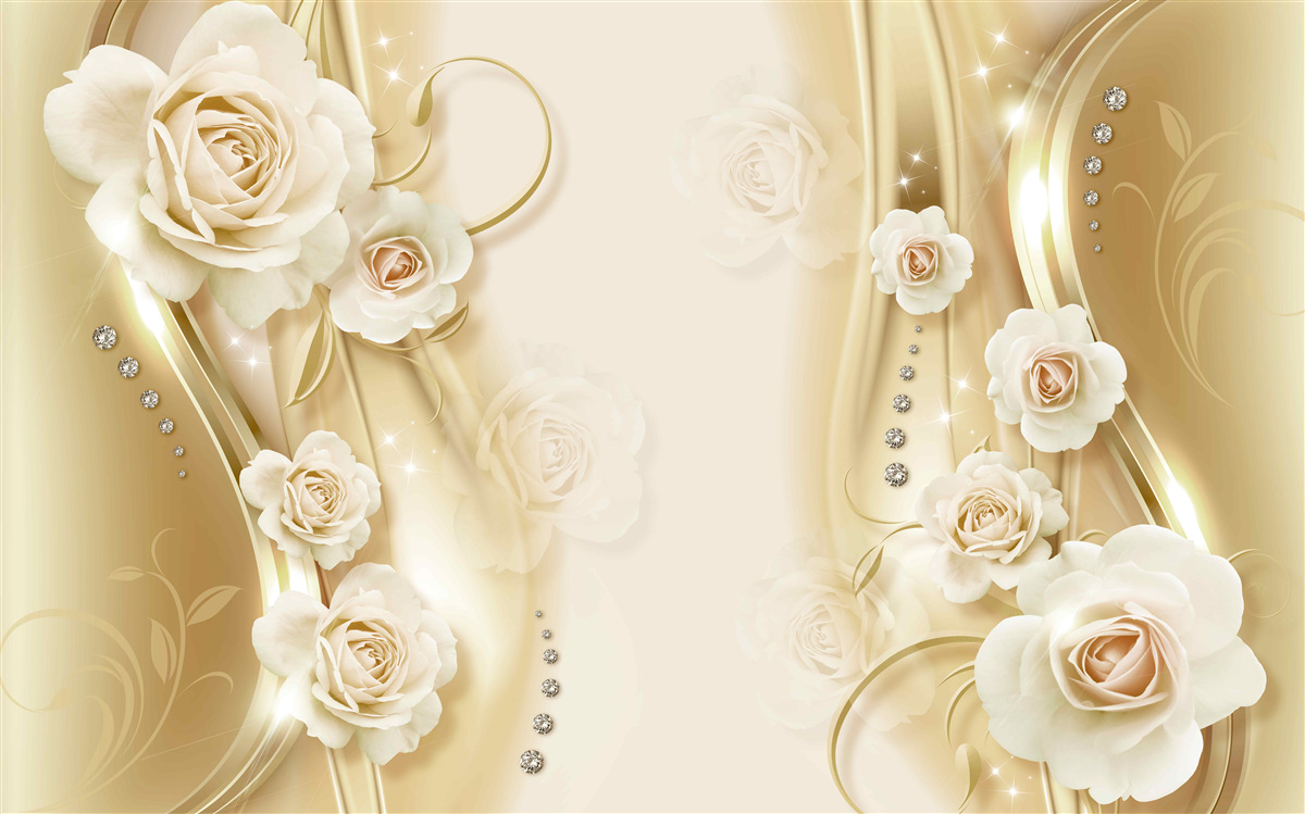 Papier peint roses blanches sur fond brun