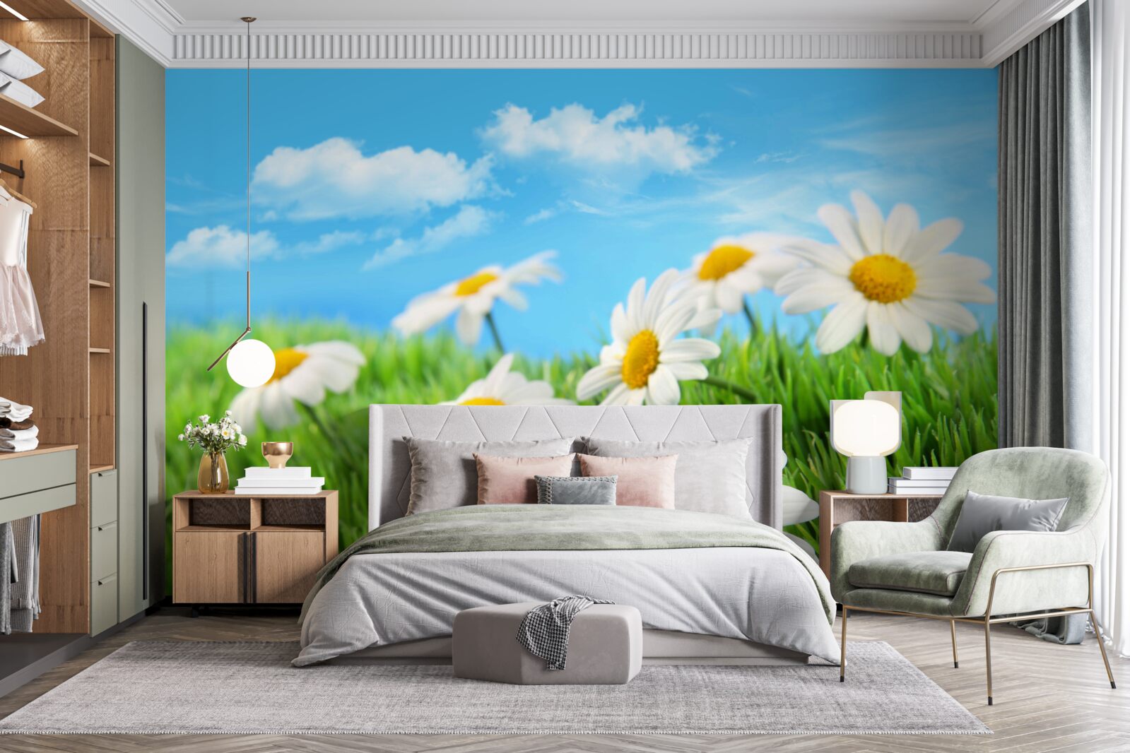 Papier peint Marguerites des prés blanches comme la neige