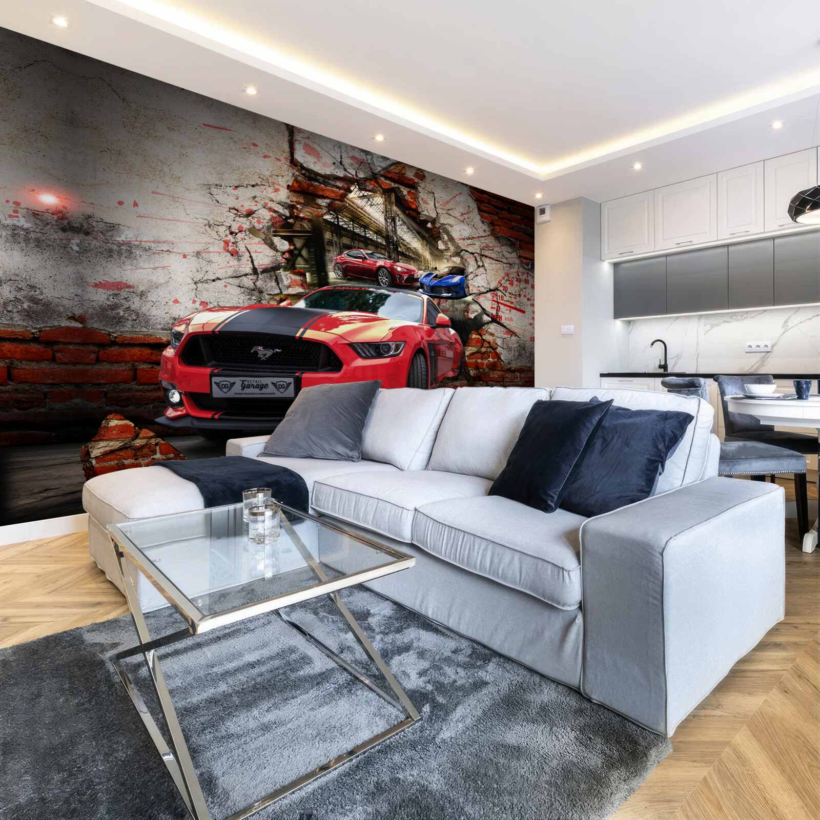 Papier peint mustang rouge sur le mur