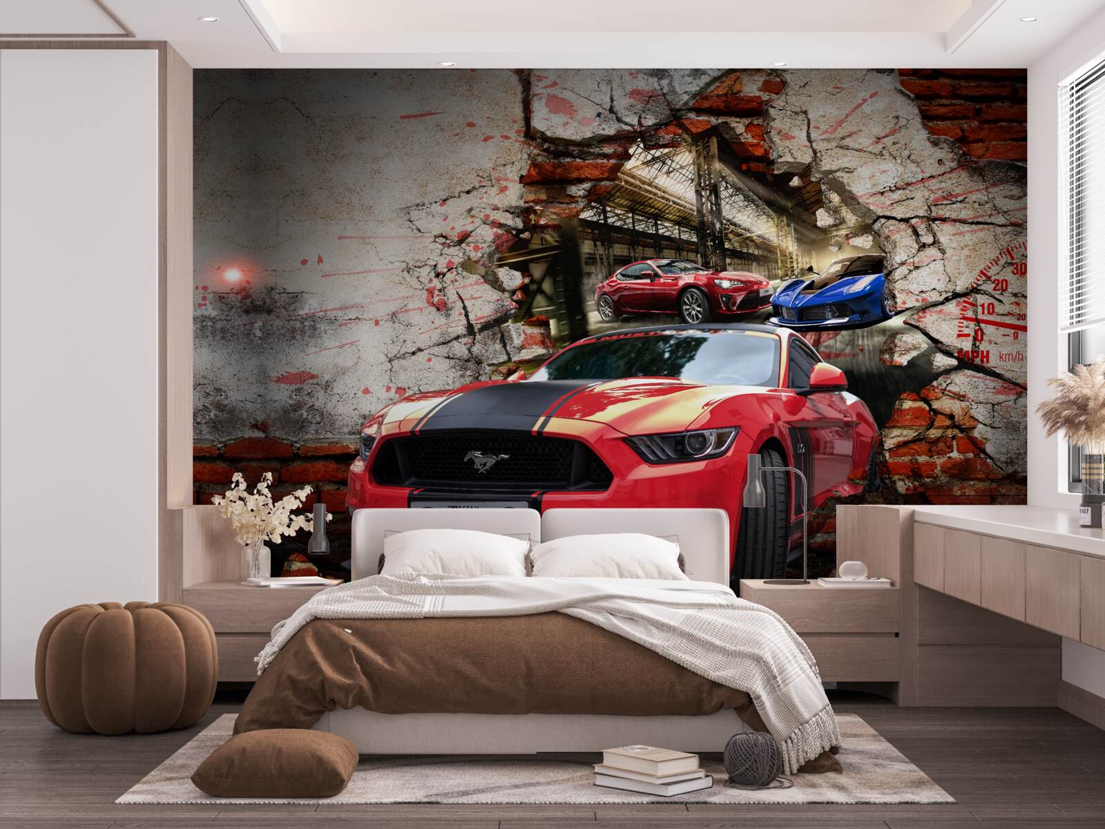 Papier peint mustang rouge sur le mur