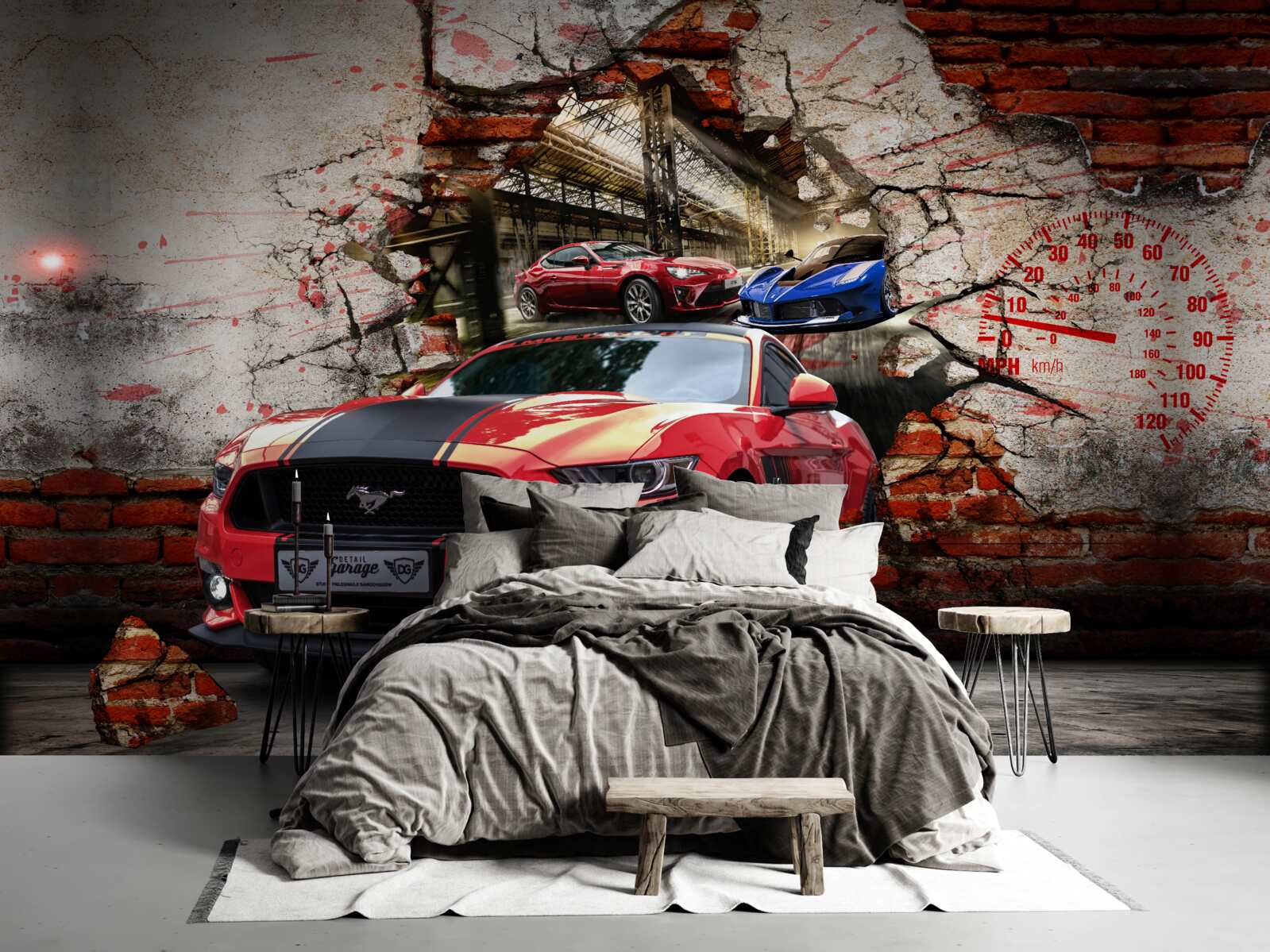 Papier peint mustang rouge sur le mur