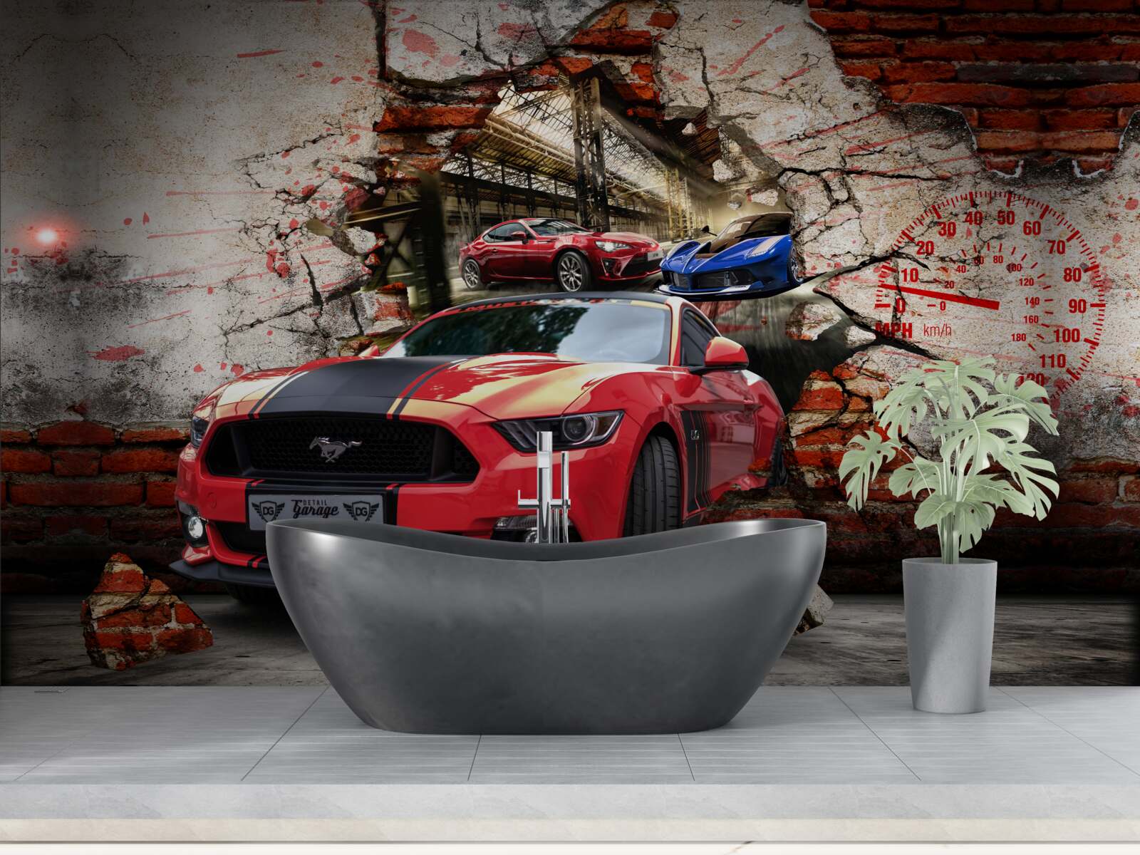 Papier peint mustang rouge sur le mur