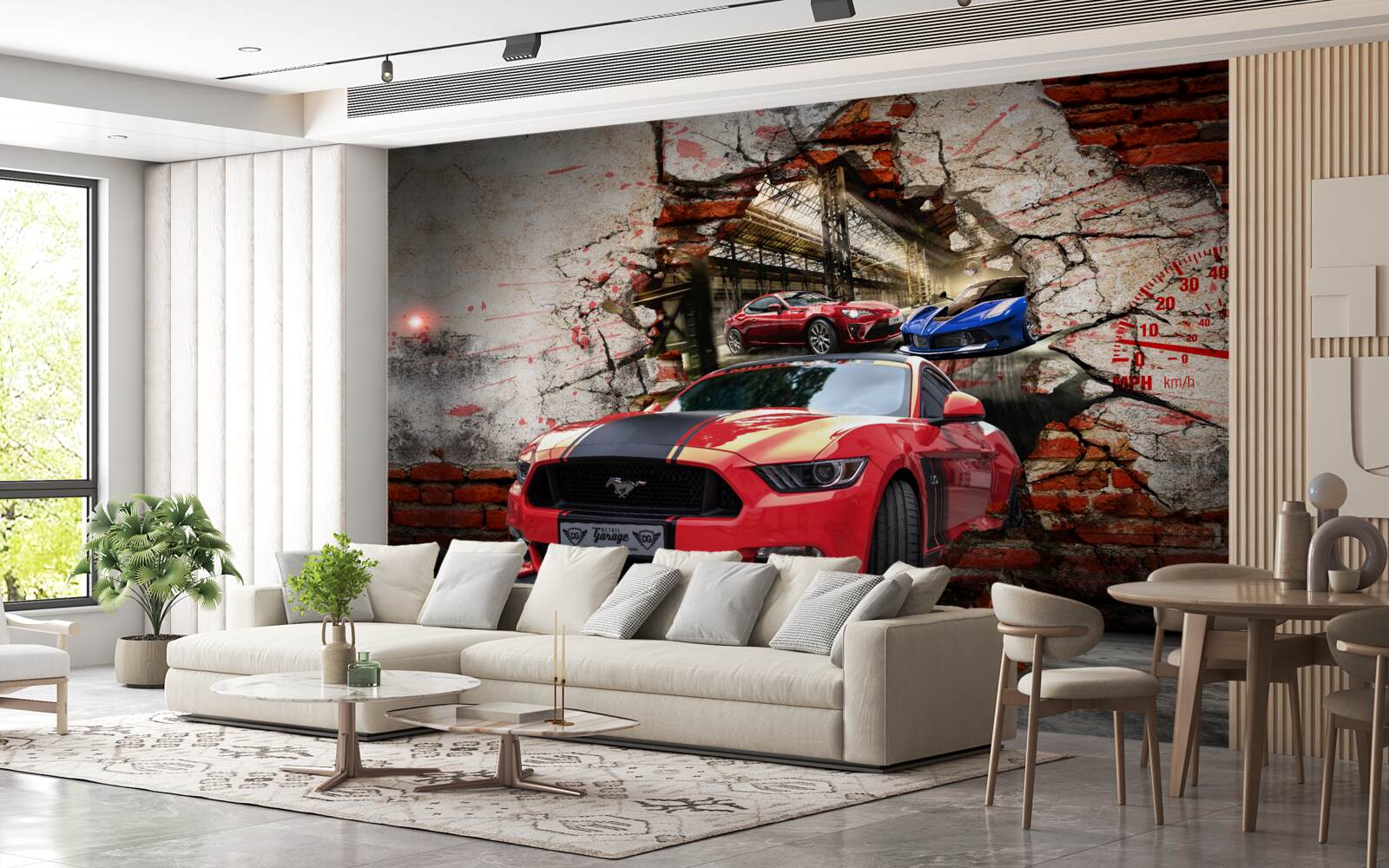 Papier peint mustang rouge sur le mur