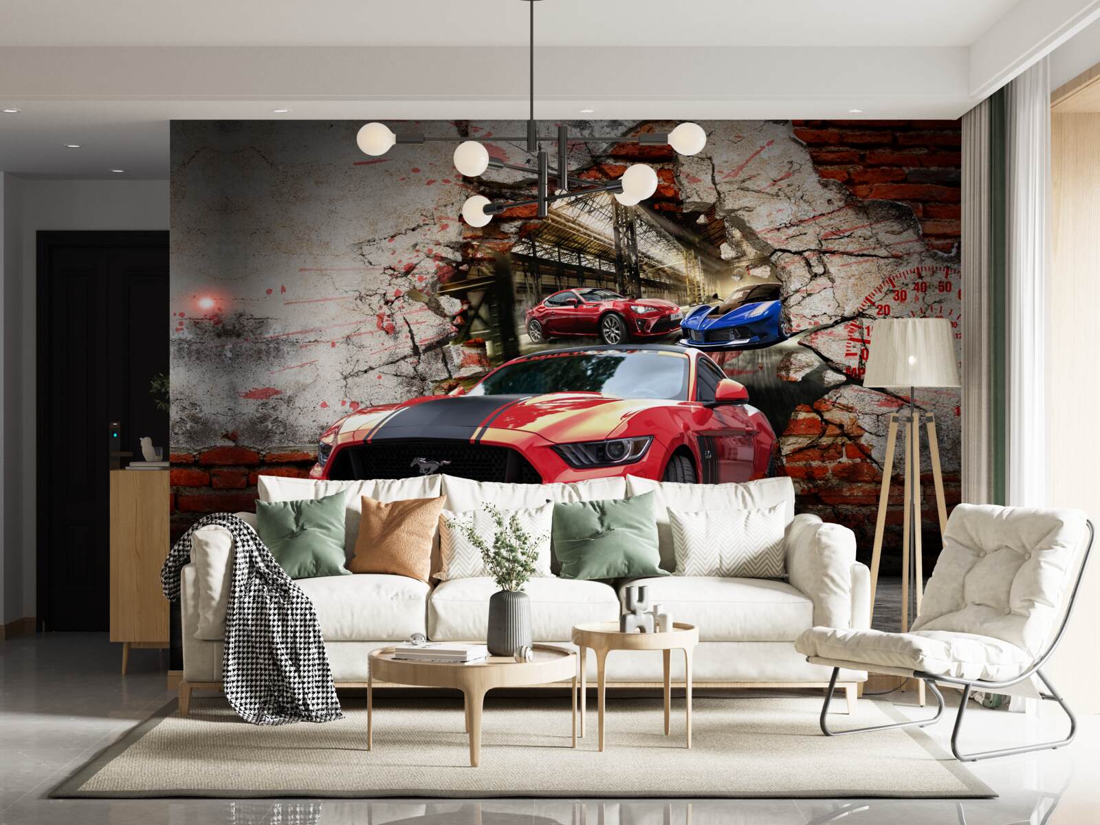 Papier peint mustang rouge sur le mur