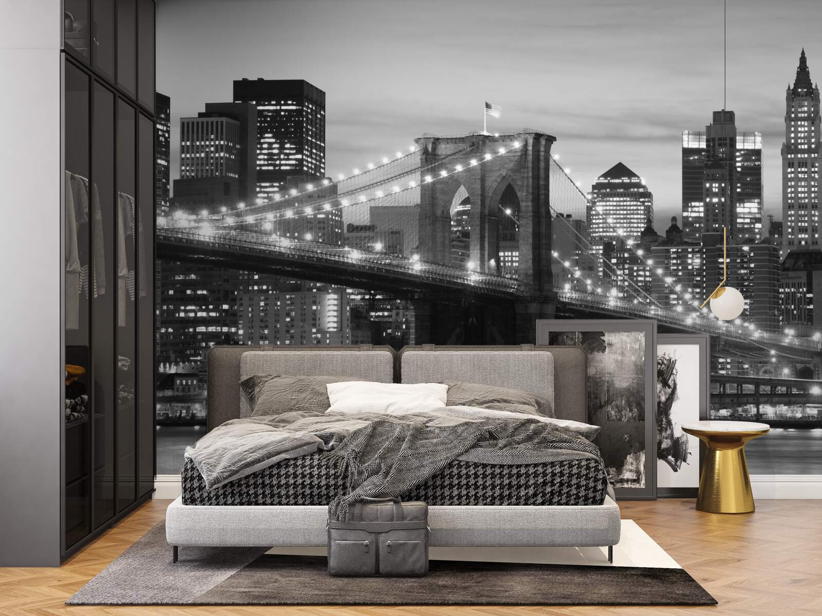 Papier peint pont de brooklyn en noir et blanc