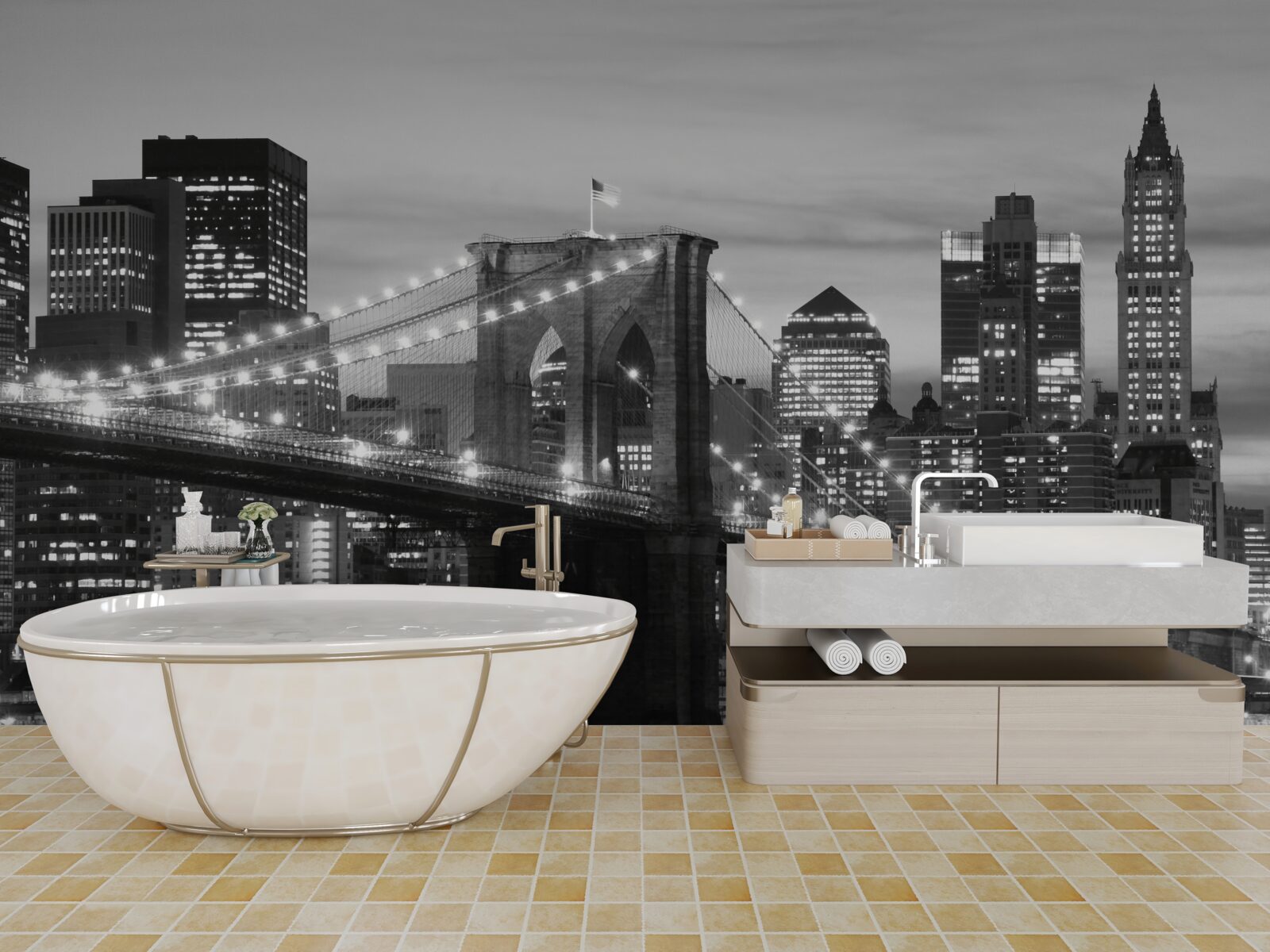 Papier peint pont de brooklyn en noir et blanc