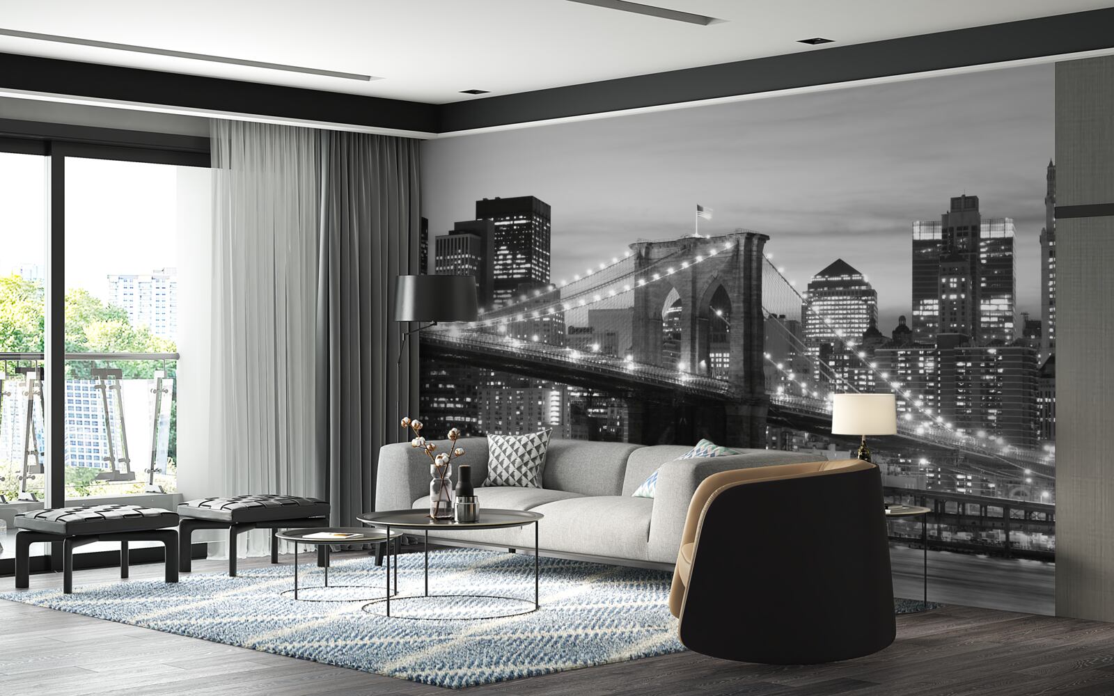 Papier peint pont de brooklyn en noir et blanc