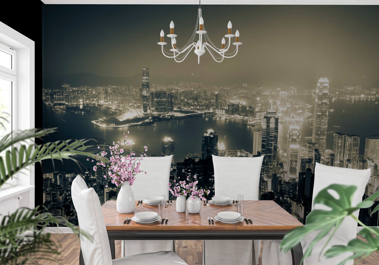 Papier peint vue nocturne panoramique de hong kong