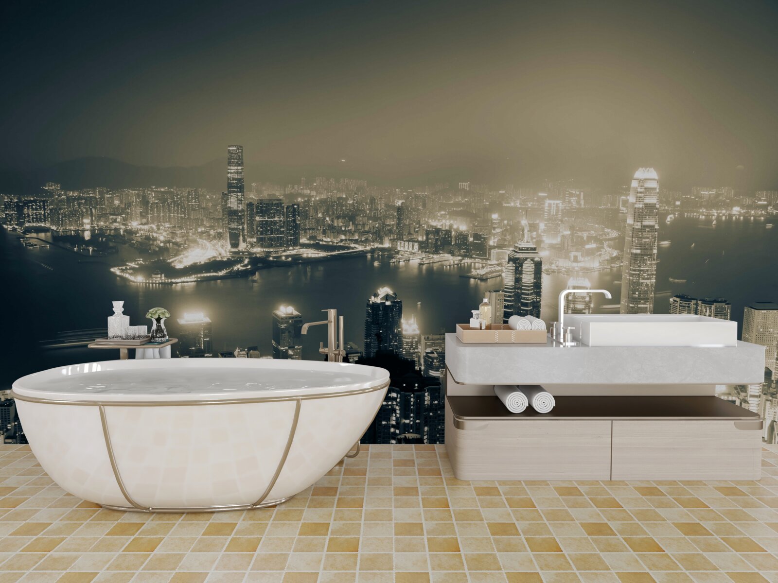 Papier peint vue nocturne panoramique de hong kong